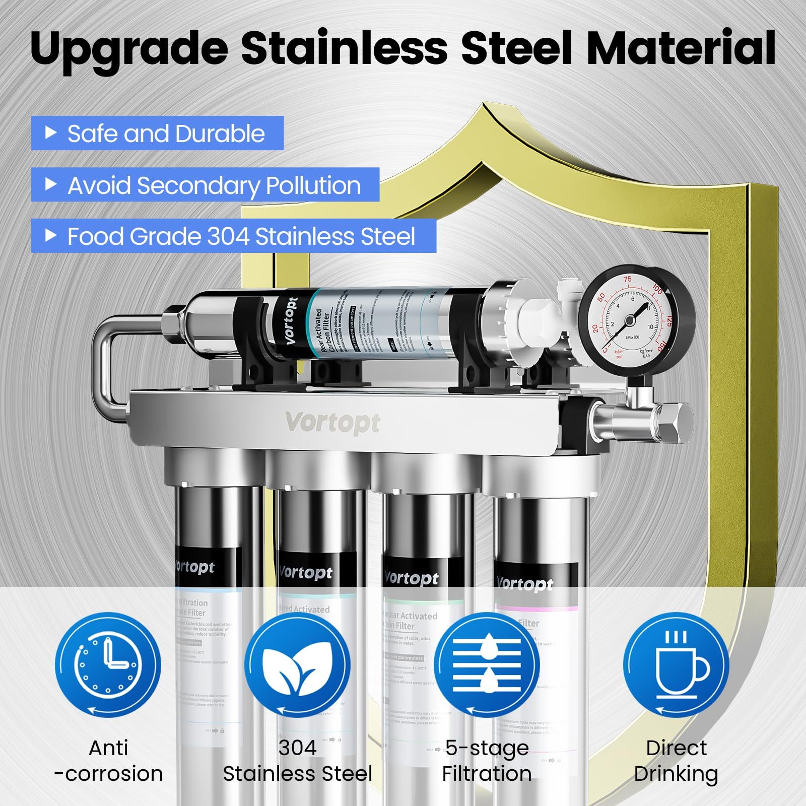 Under Sink Water Filter - Stainless Steel Water Filter System - U1-ST