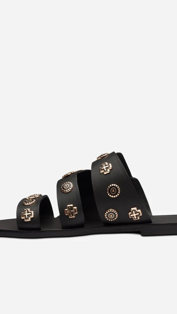 Sol Sana Eastwood Slide - Black/Gold-Sunshines Bliss