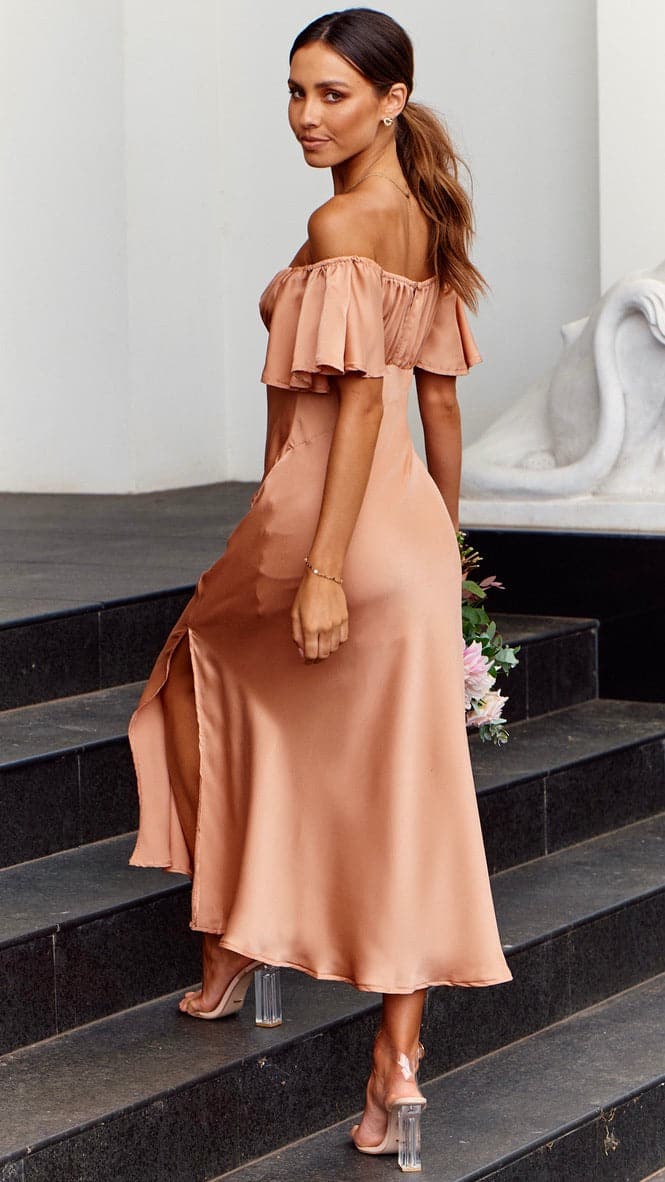 Louisa Midi Dress - Peach-Sunshines Bliss