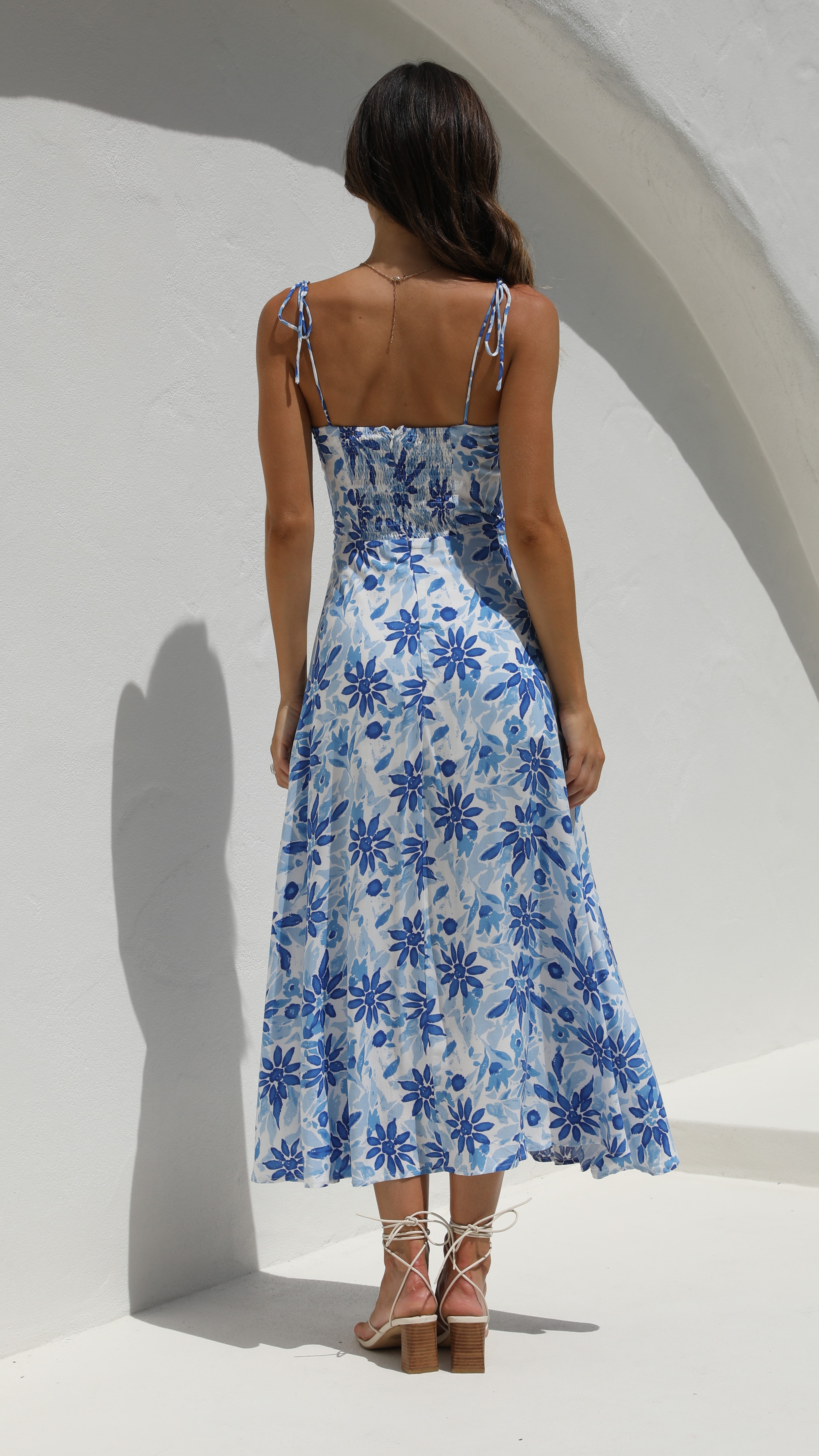 Kerstie Midi Dress - Blue/White Floral-Sunshines Bliss