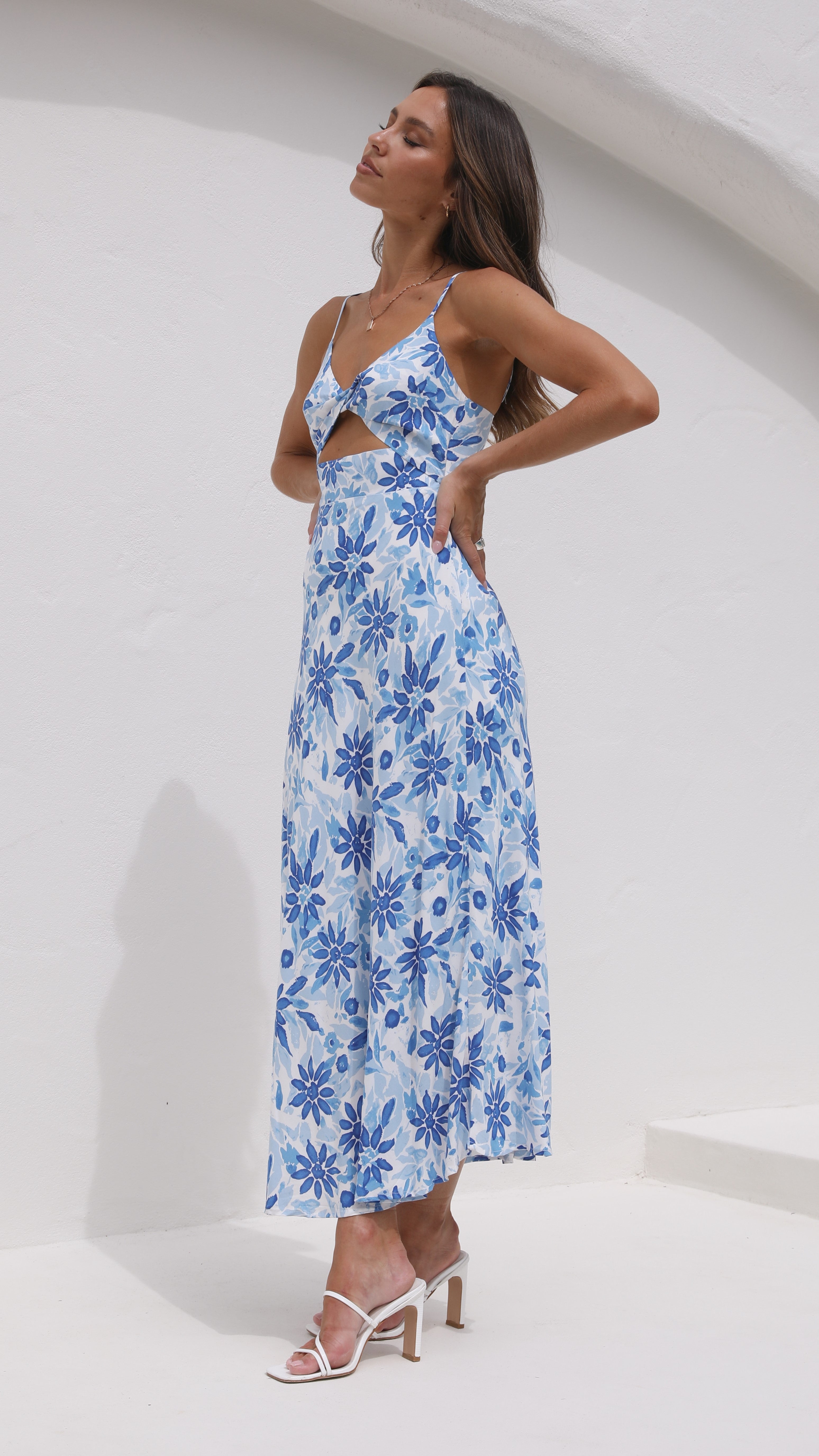 Delilah Midi Dress - Blue/White Floral-Sunshines Bliss