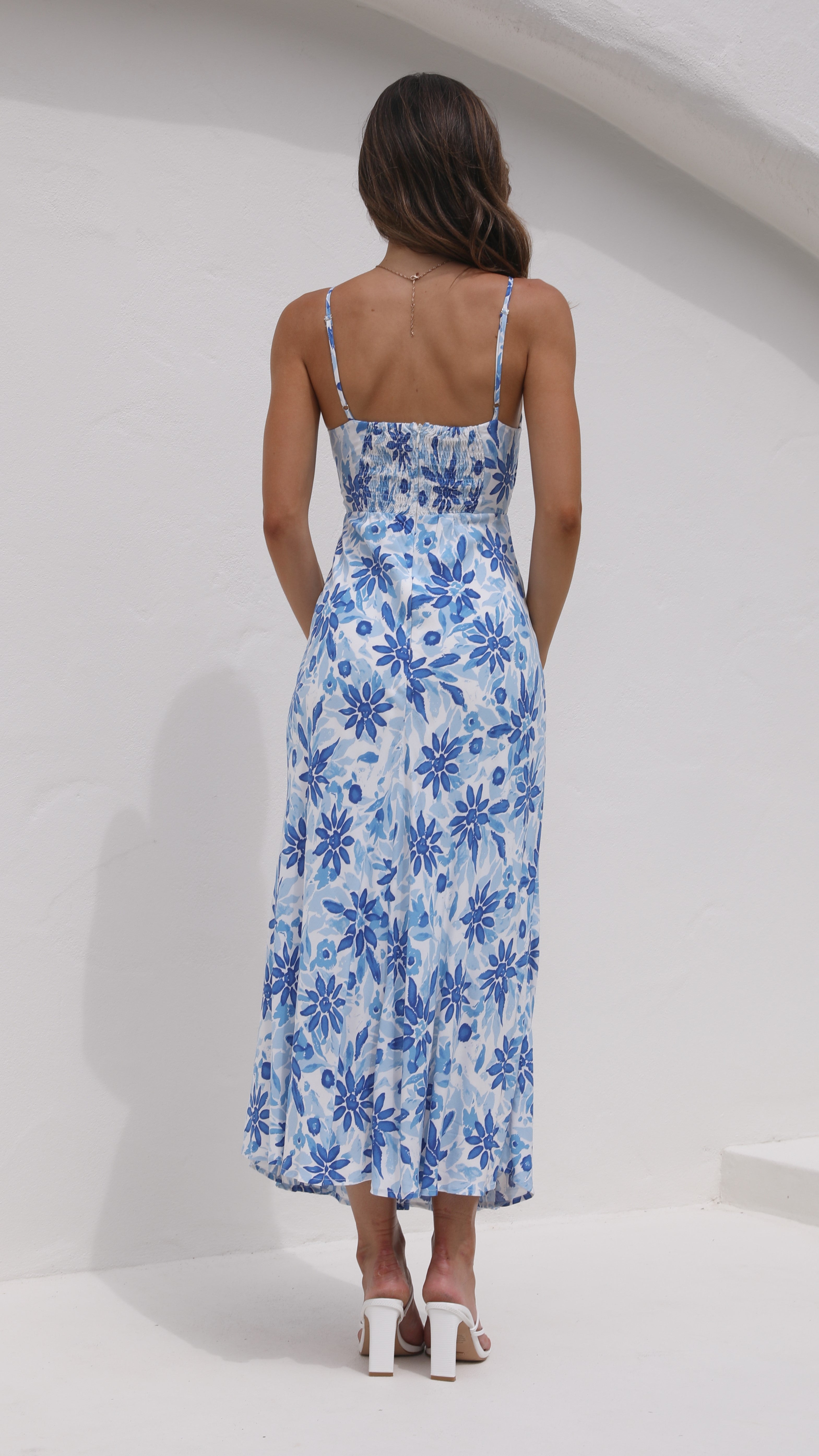Delilah Midi Dress - Blue/White Floral-Sunshines Bliss
