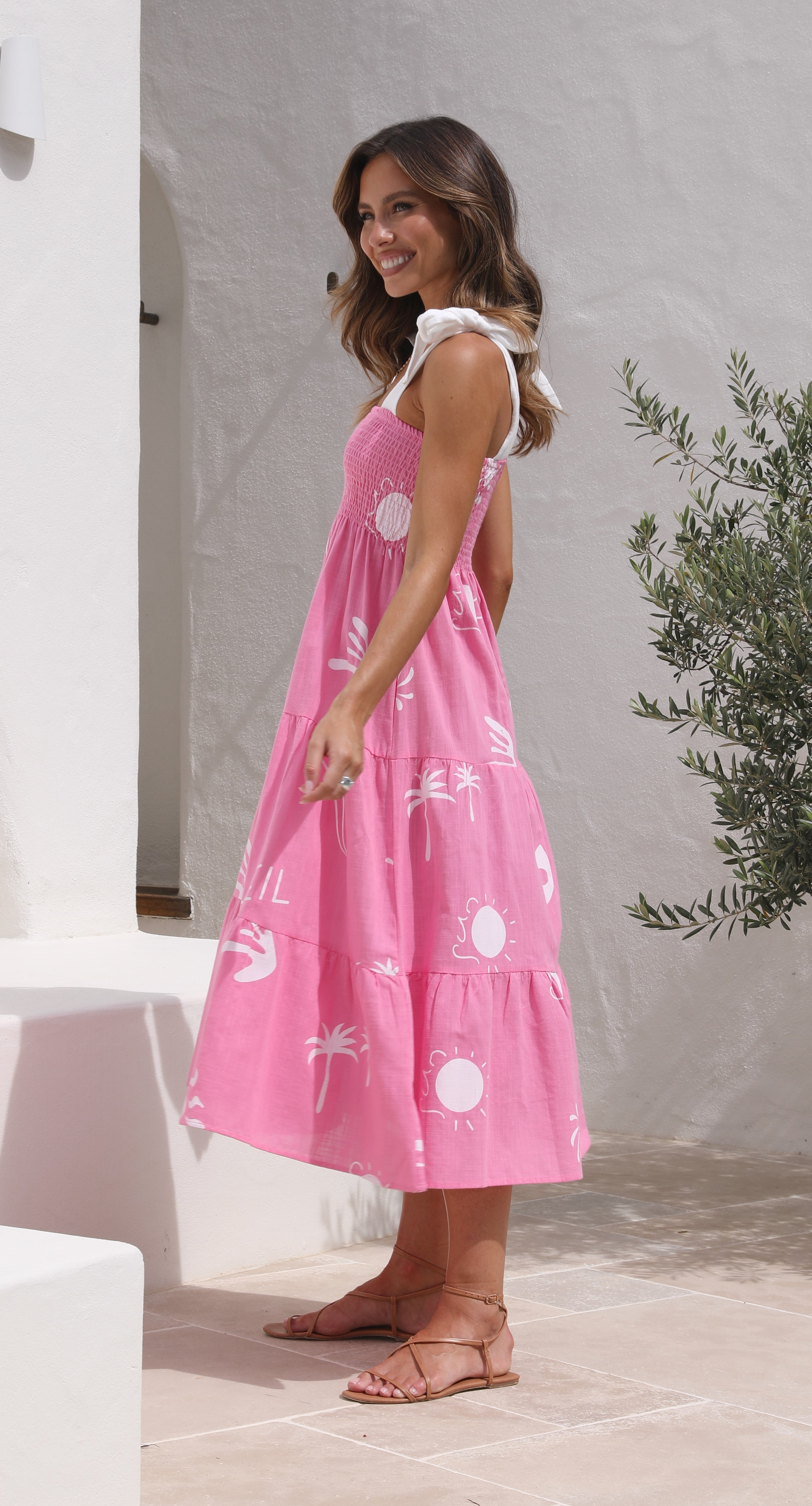 Cori Midi Dress - Pink-Sunshines Bliss