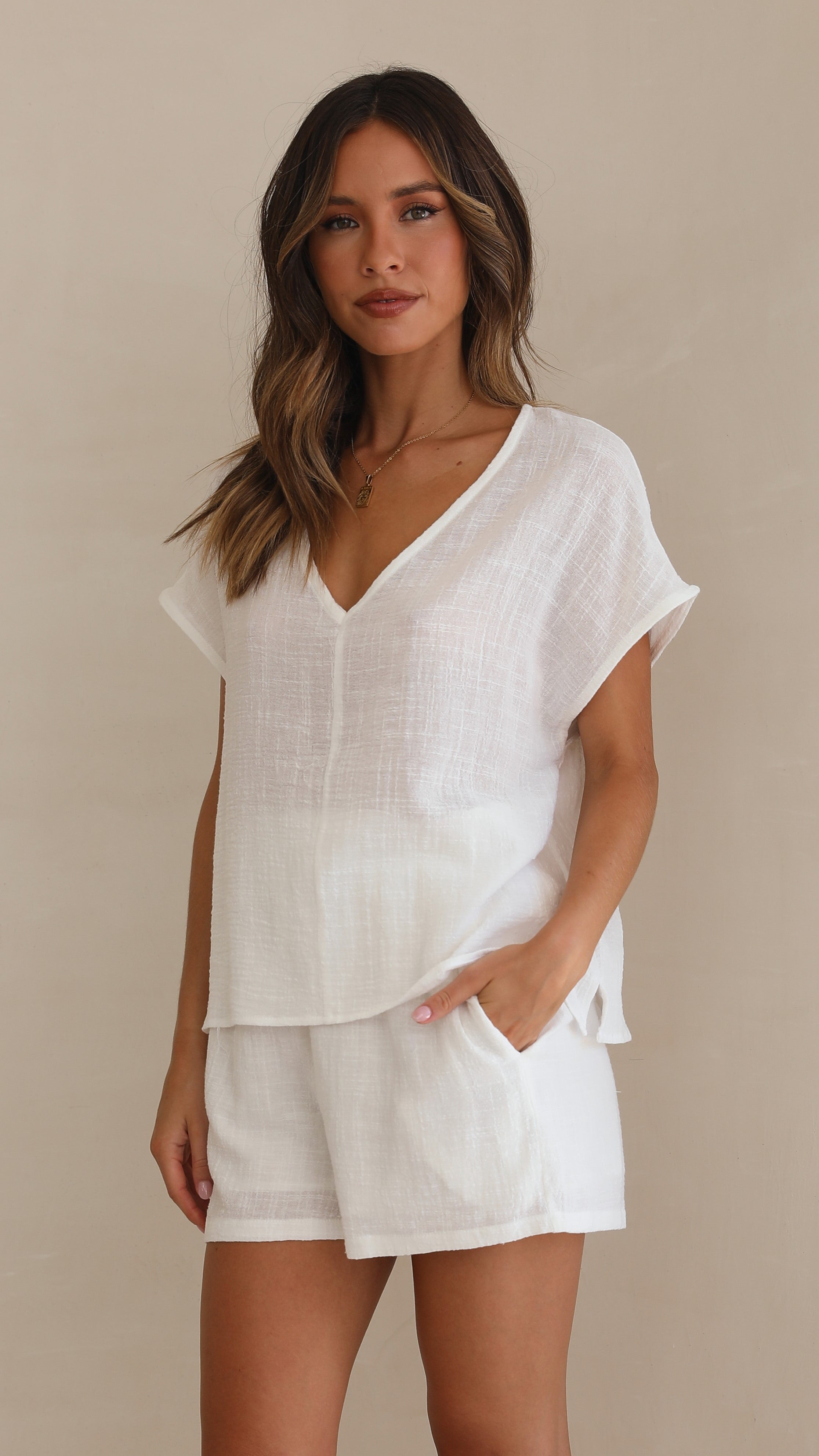 Cabo Shorts - White-Sunshines Bliss