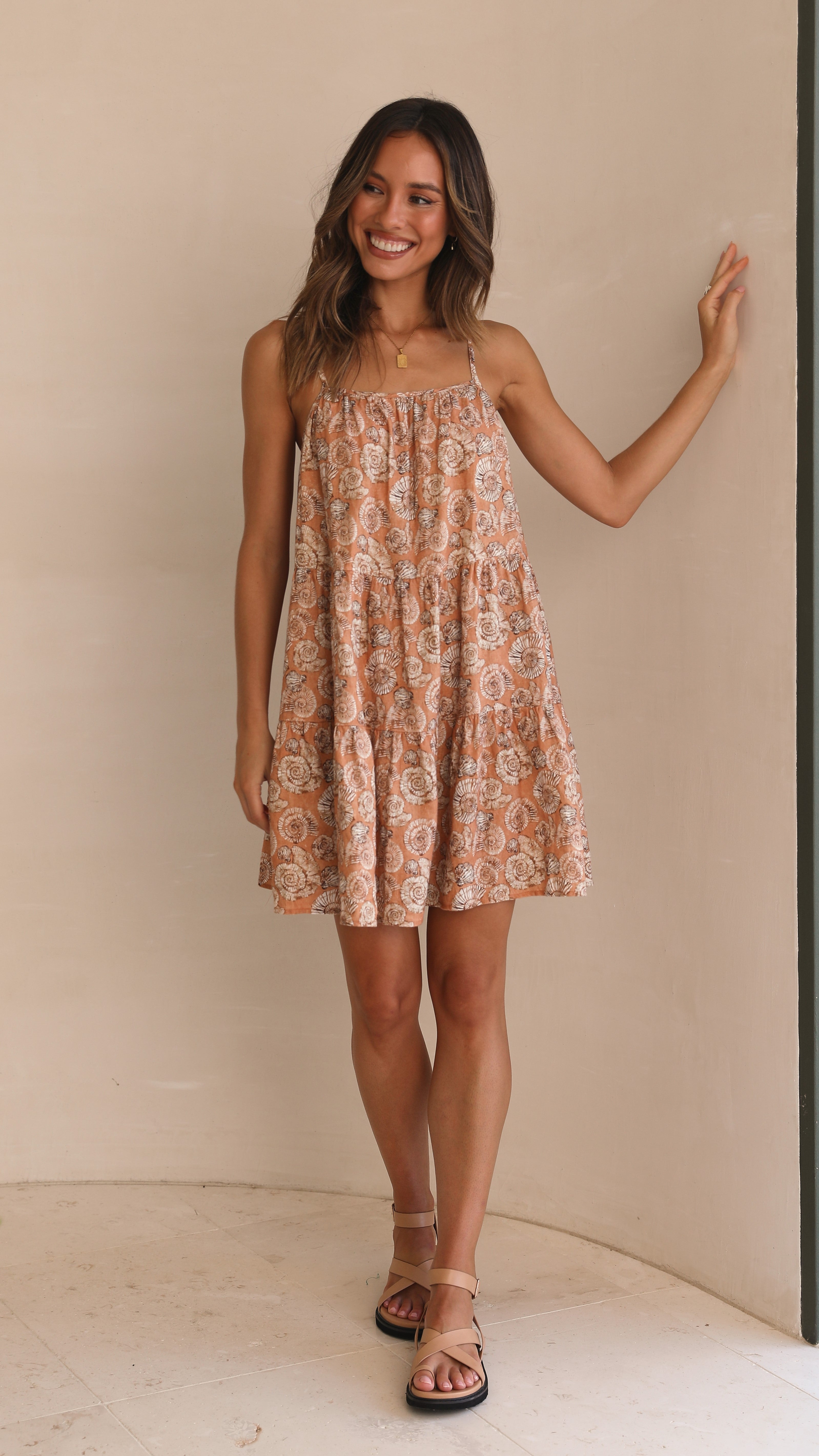 Audrie Mini Dress - Brown Shell-Sunshines Bliss
