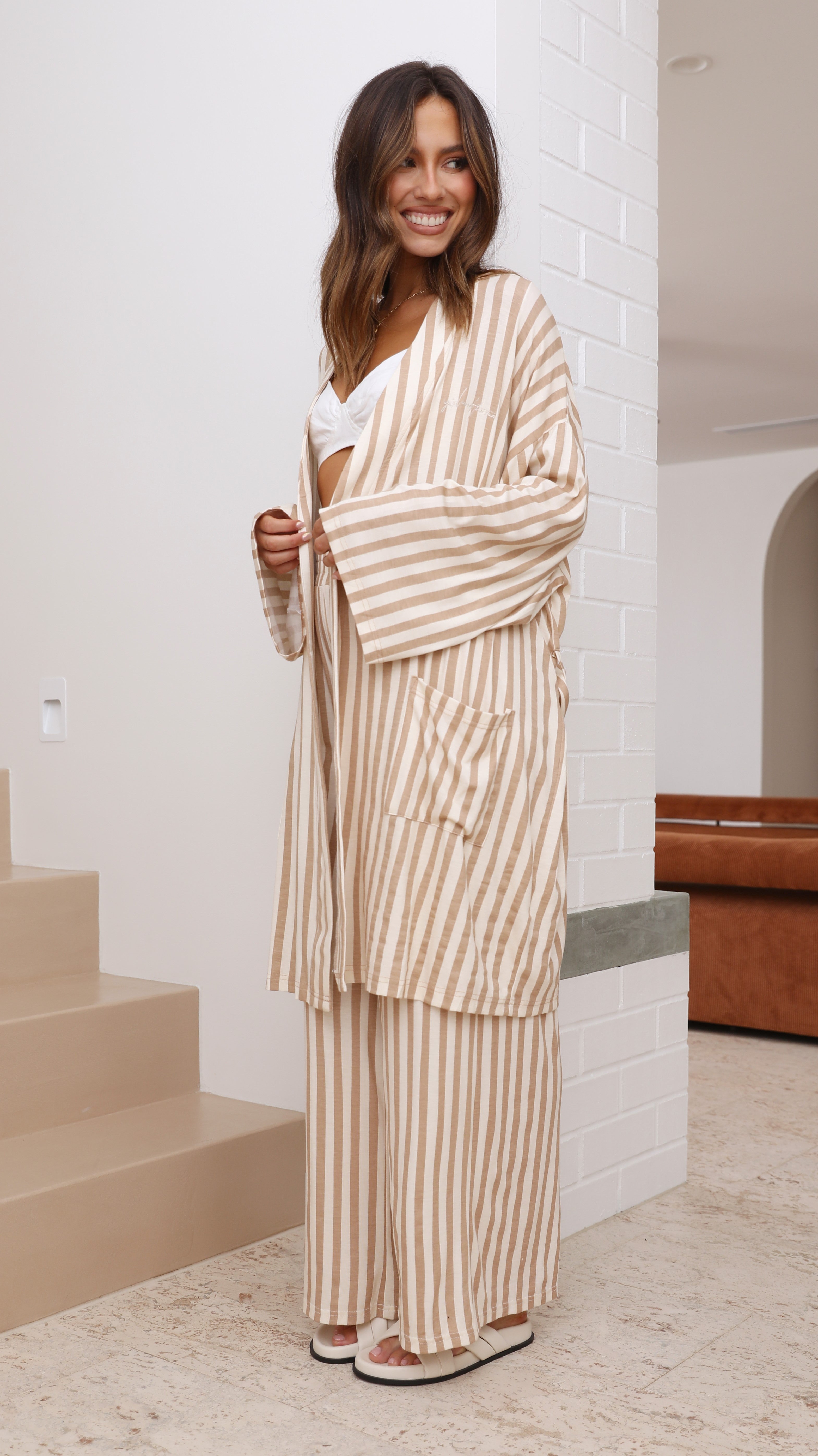 Carmen Short Robe - Stripe Print-Sunshines Bliss