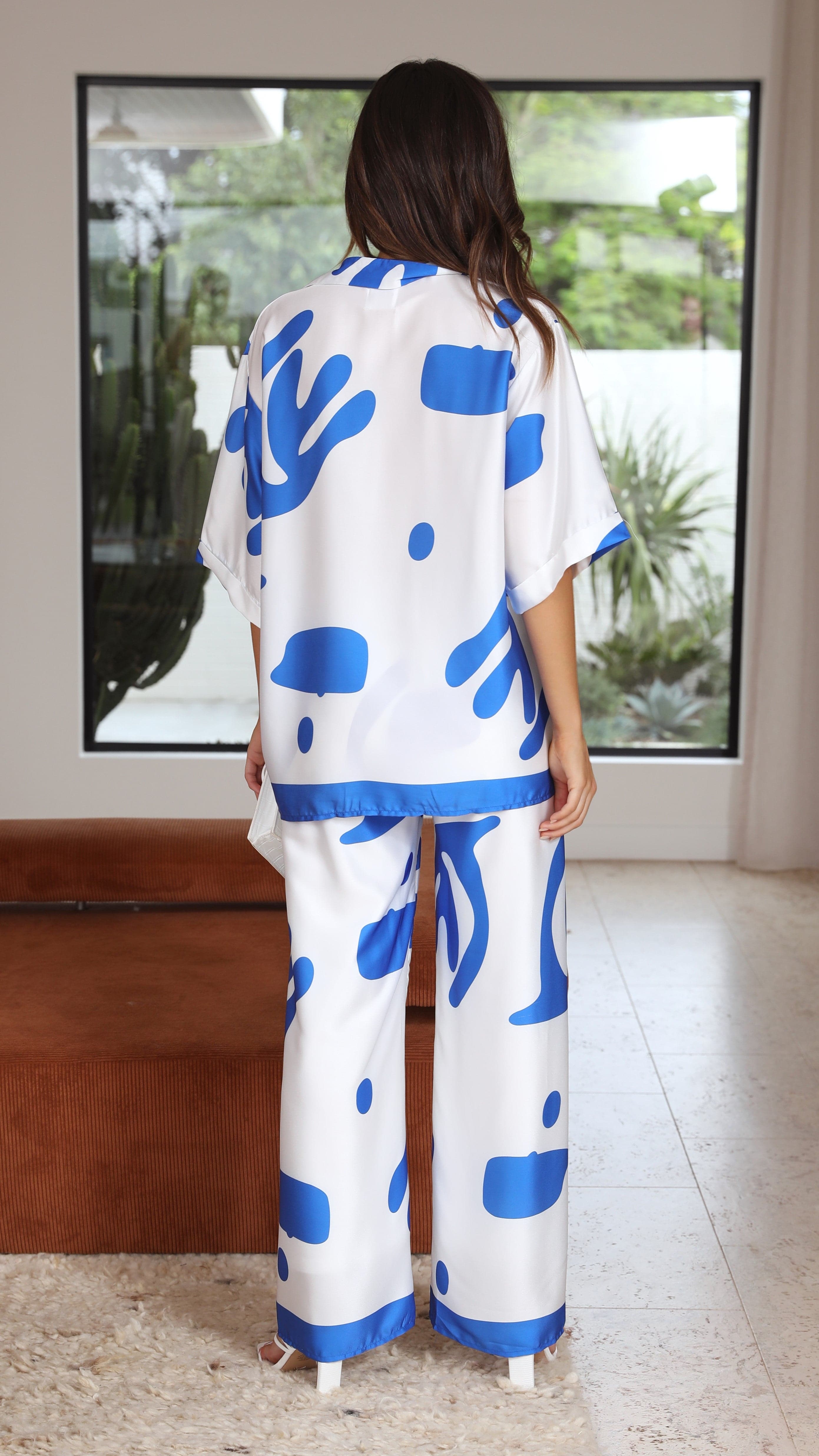 Bailie Shirt and Pants Set - Blue/White-Sunshines Bliss