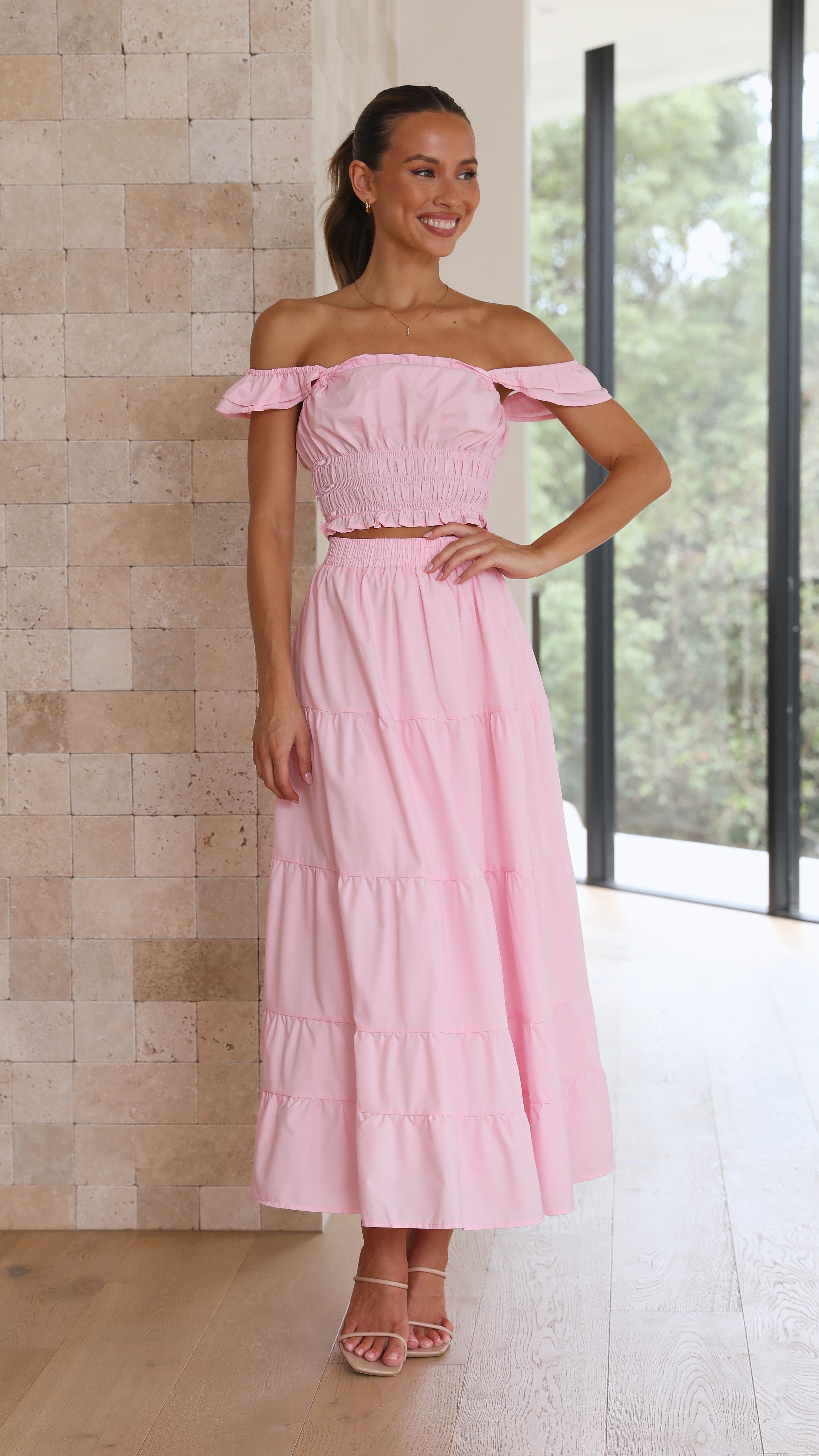 Sarita Midi Skirt - Pink-Sunshines Bliss