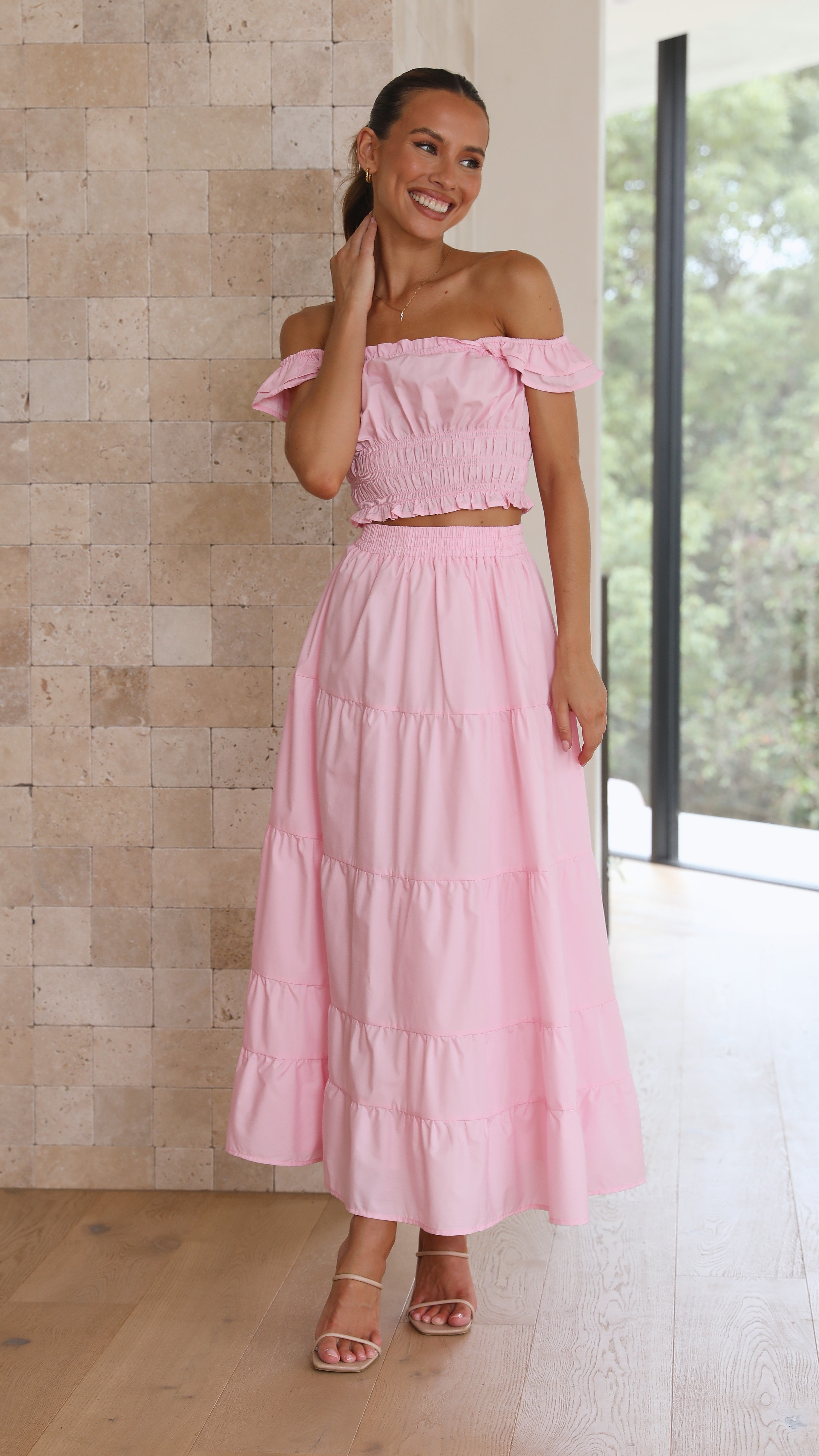 Sarita Midi Skirt - Pink-Sunshines Bliss