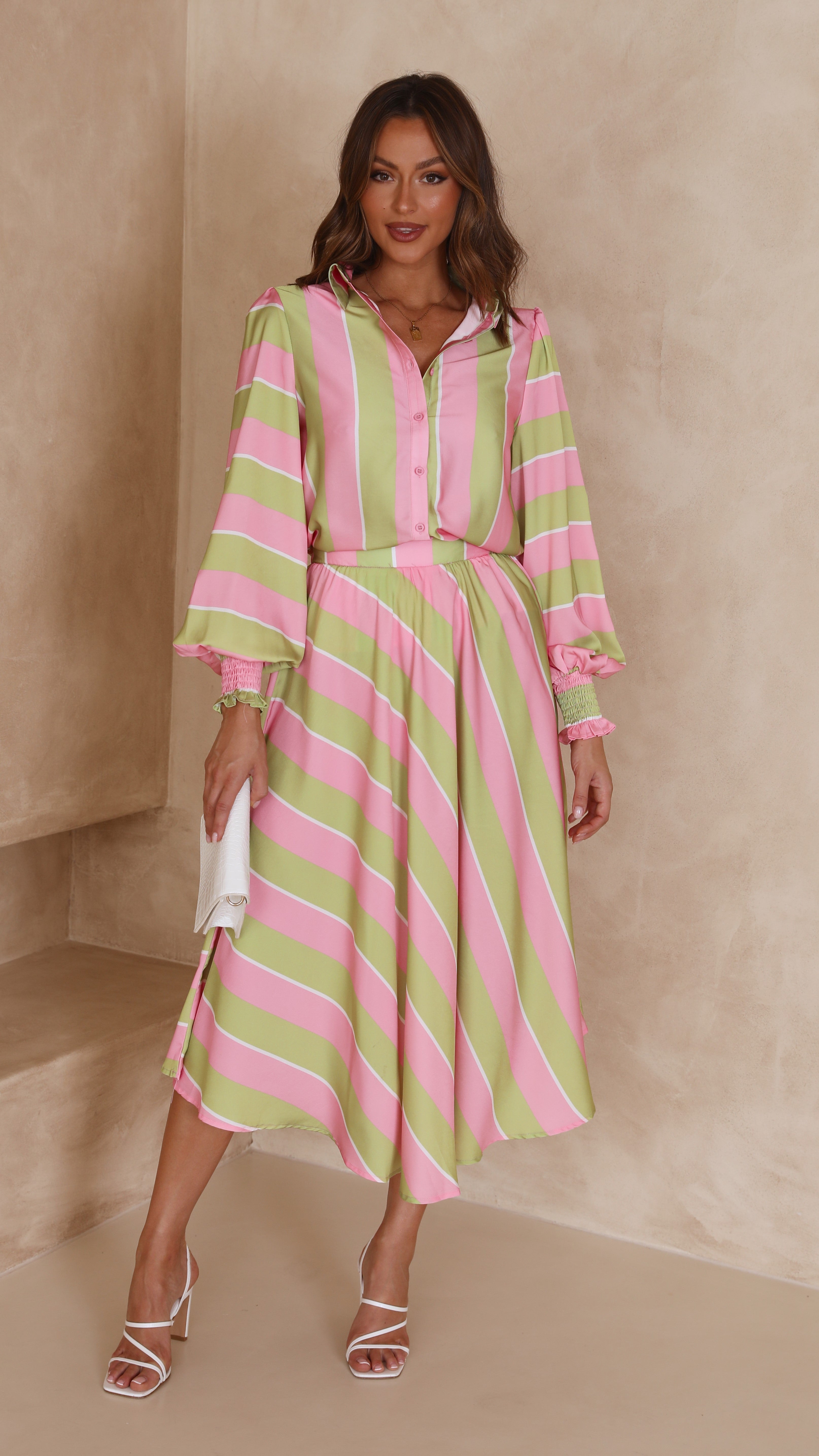 Tammie Maxi Skirt - Pink/Green Stripe-Sunshines Bliss