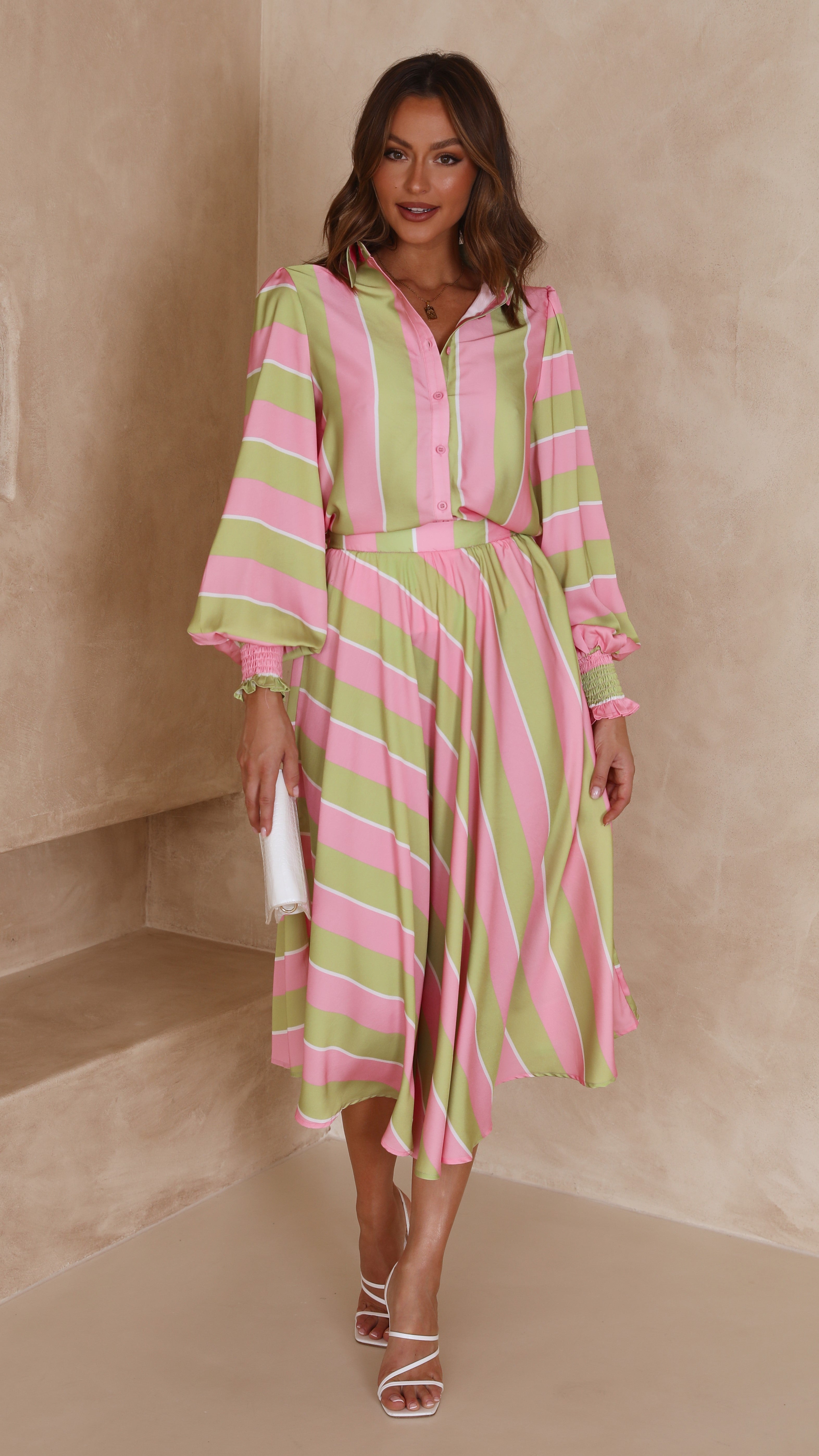 Tammie Long Sleeved Top - Pink/Green Stripe-Sunshines Bliss