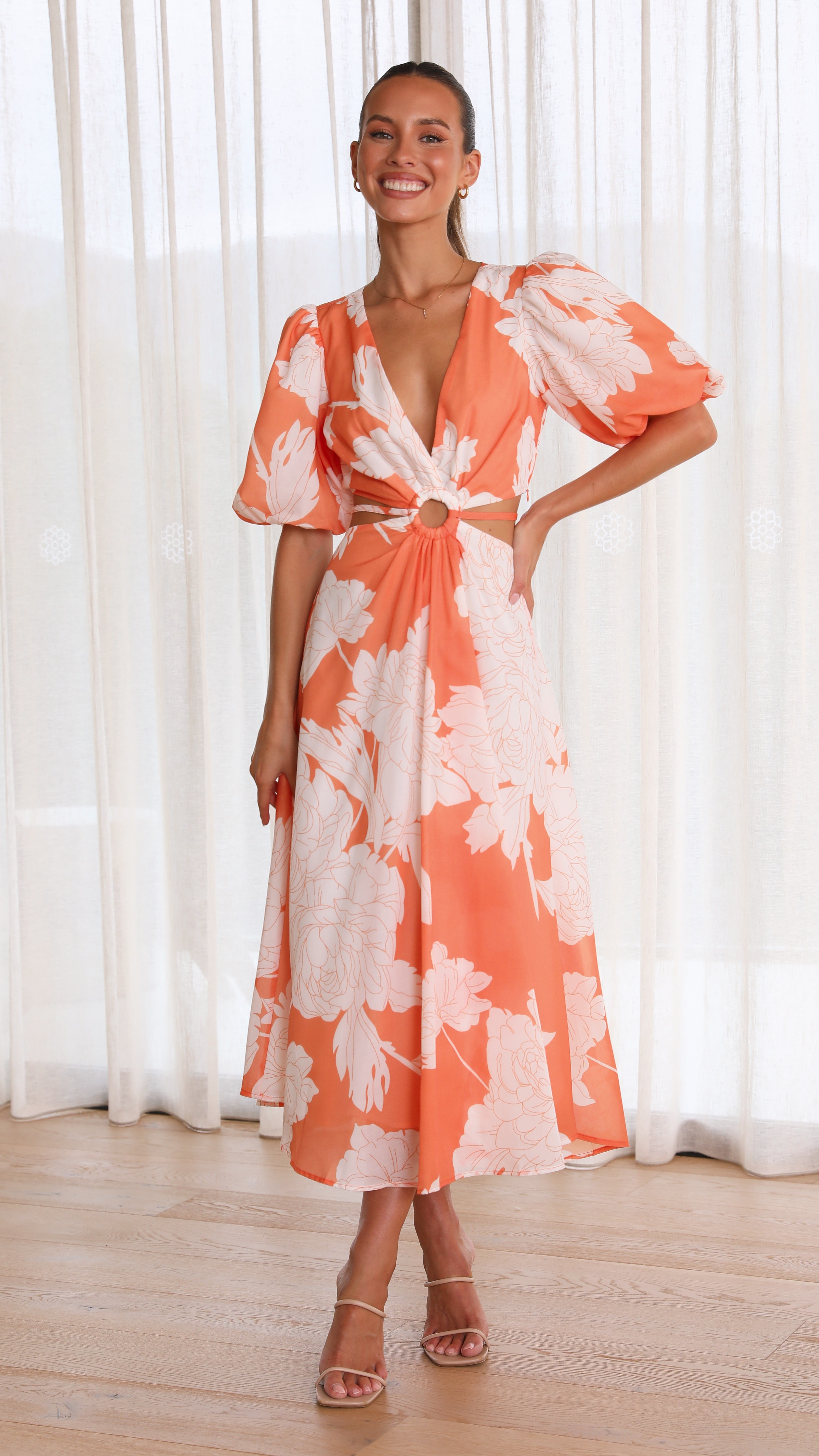 Colette Midi Dress - Orange Floral-Sunshines Bliss