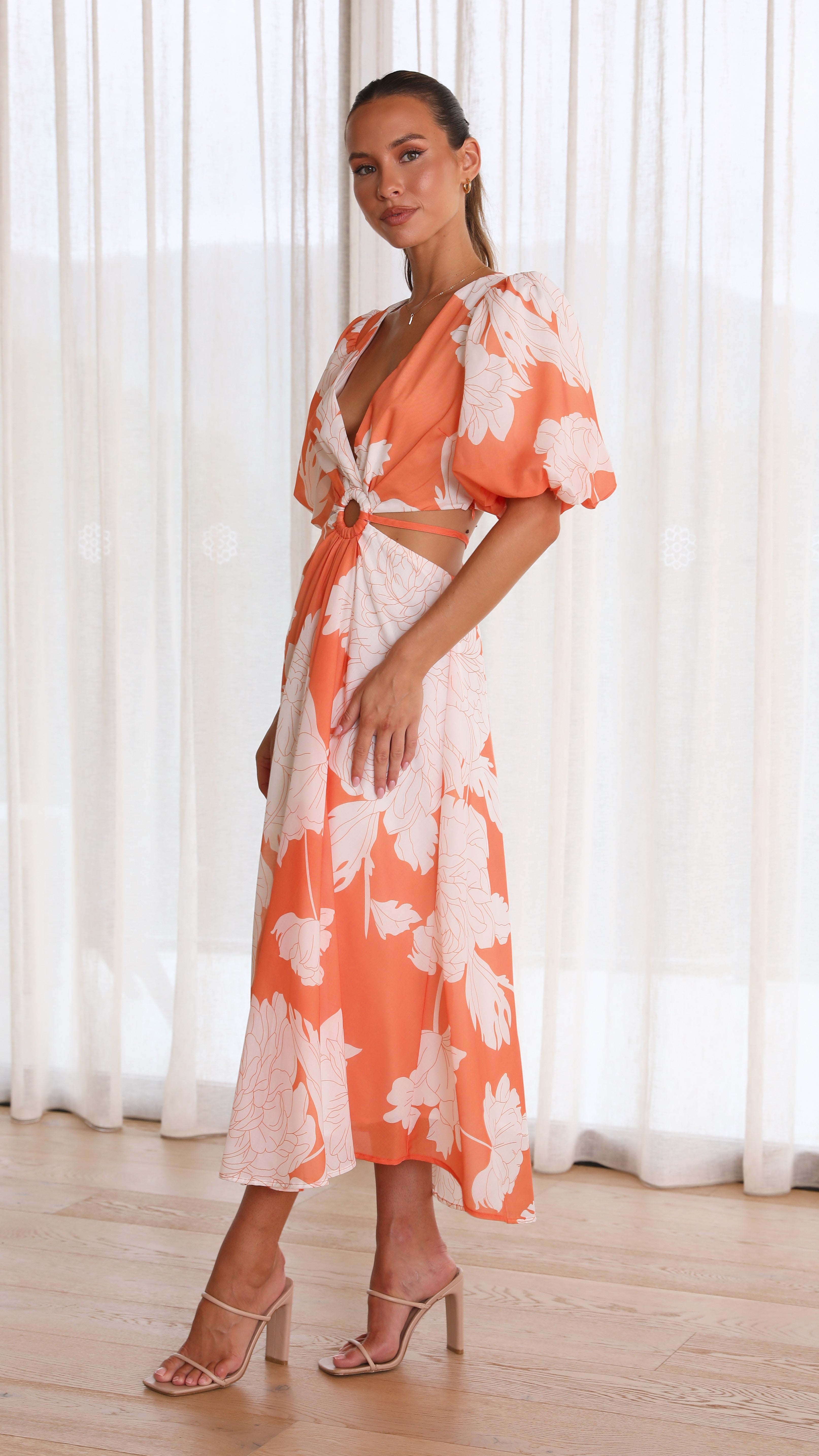 Colette Midi Dress - Orange Floral-Sunshines Bliss