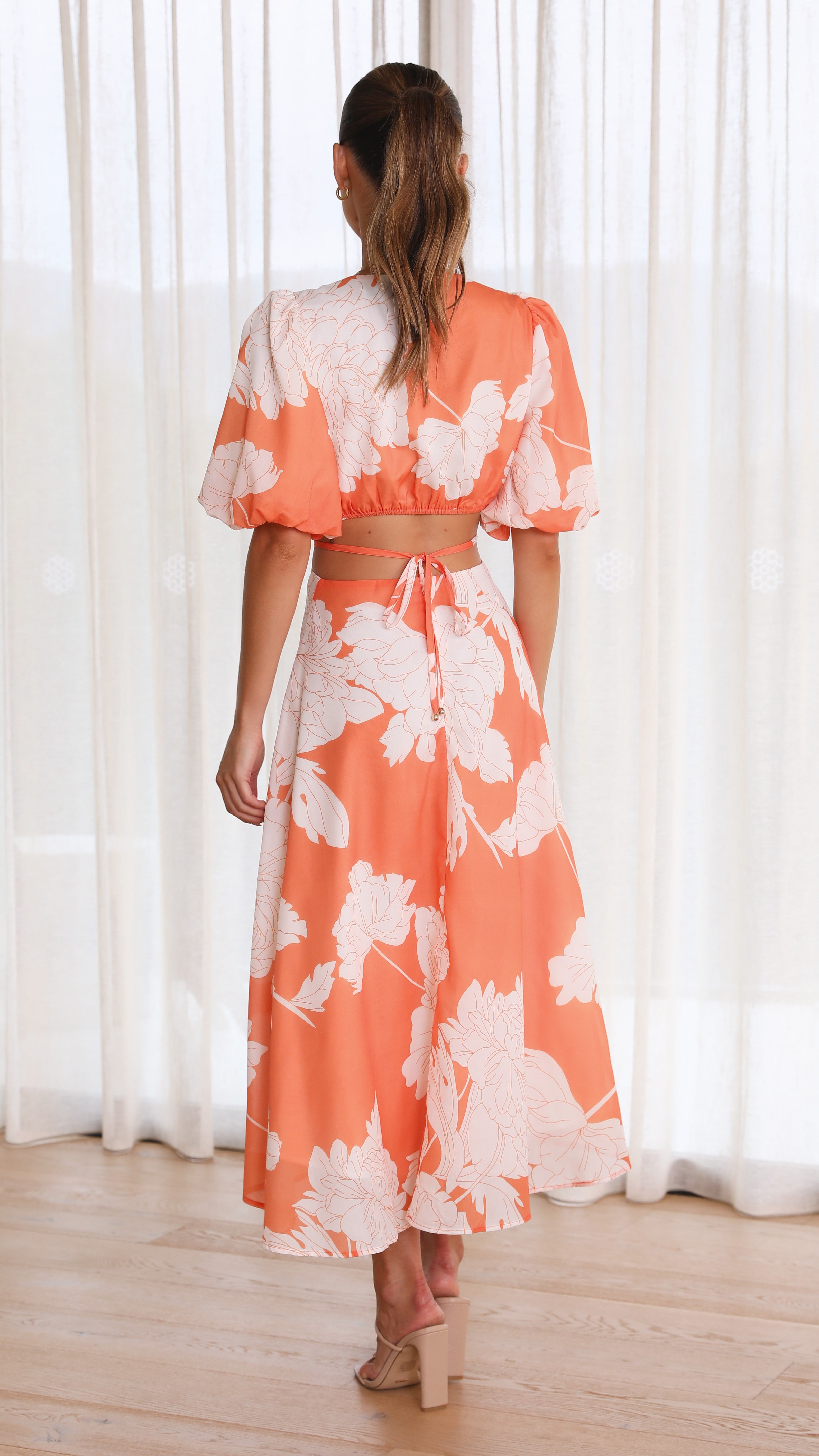 Colette Midi Dress - Orange Floral-Sunshines Bliss