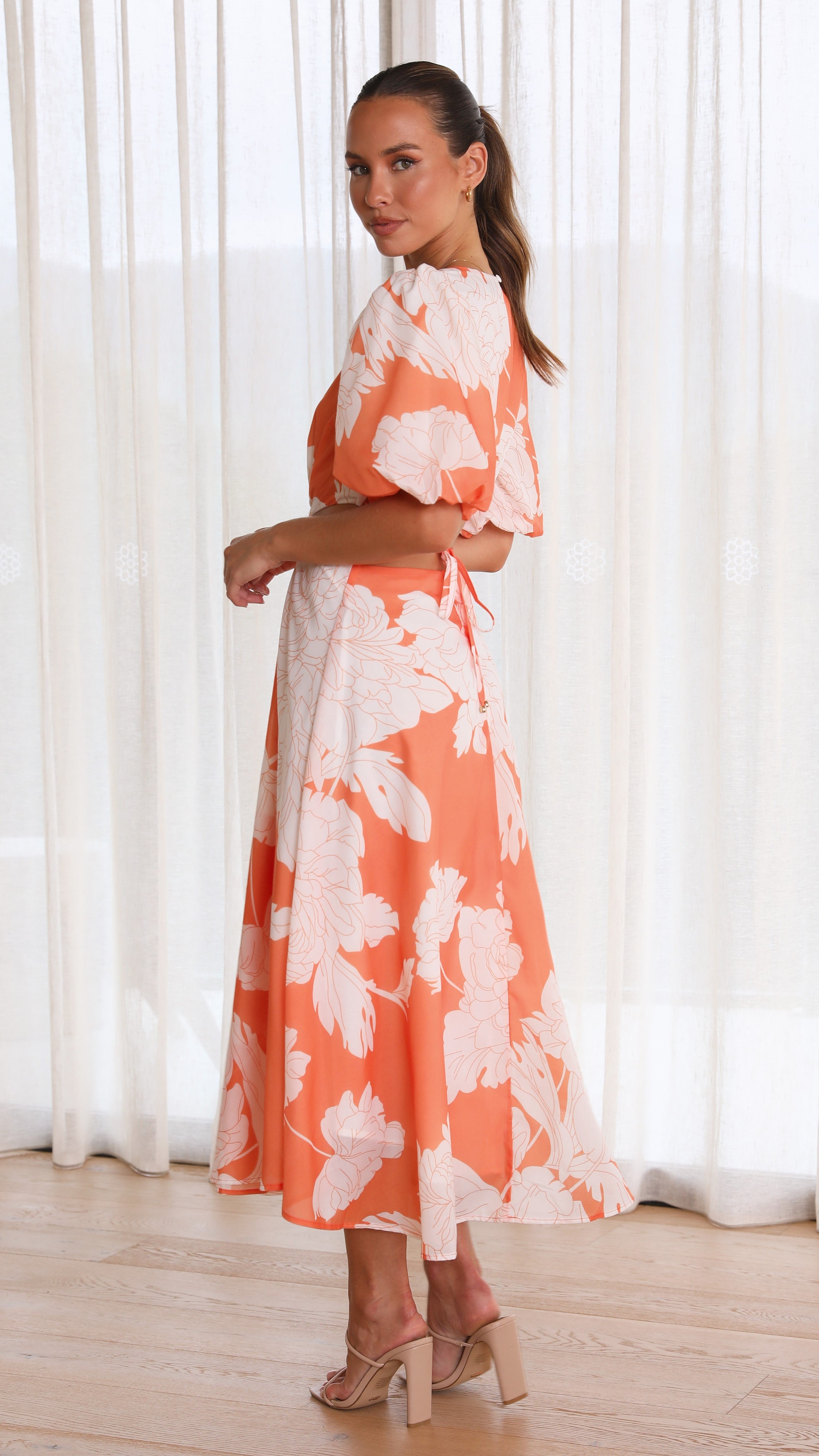 Colette Midi Dress - Orange Floral-Sunshines Bliss