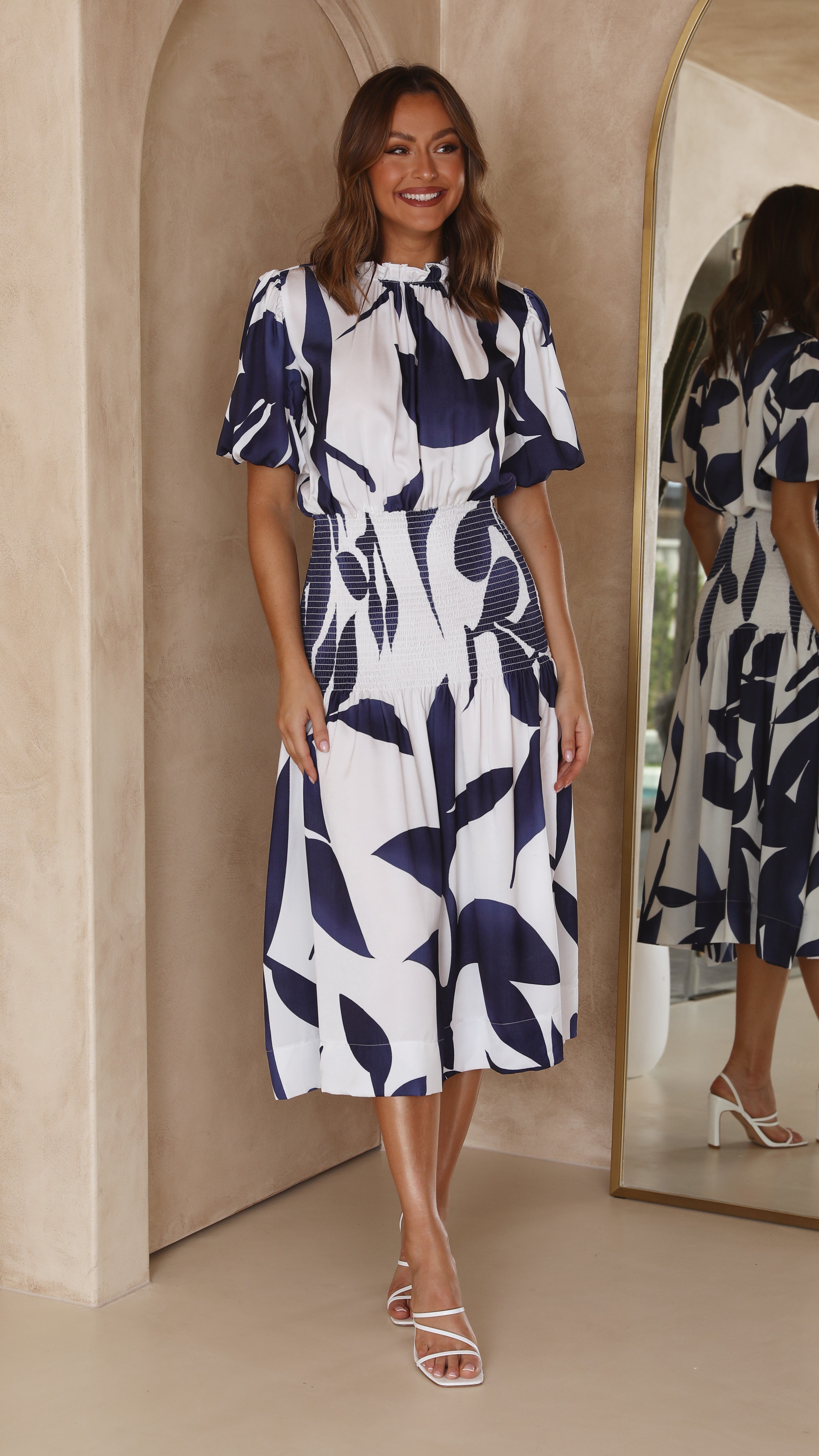 Elizabeth Midi Dress - Navy/White-Sunshines Bliss