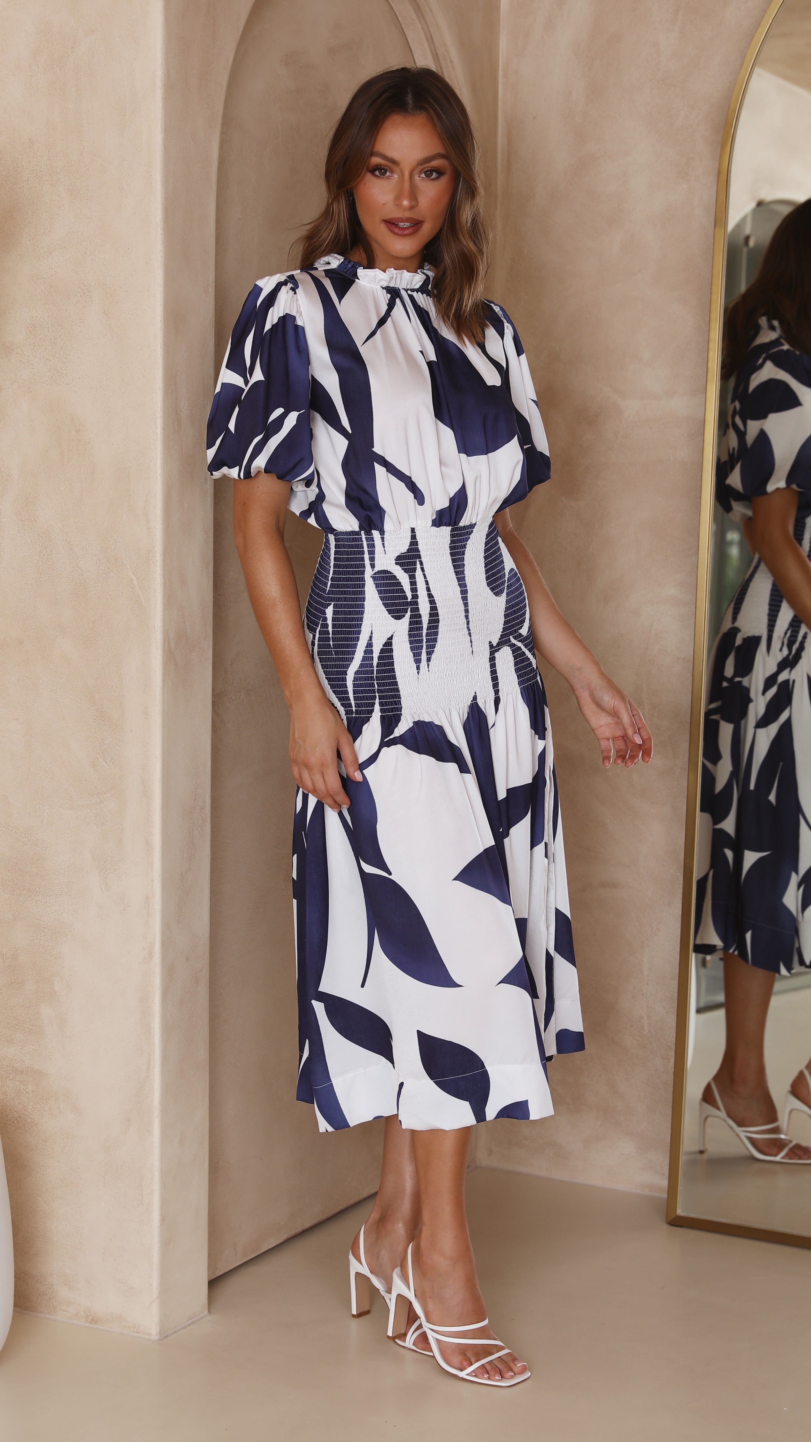 Elizabeth Midi Dress - Navy/White-Sunshines Bliss