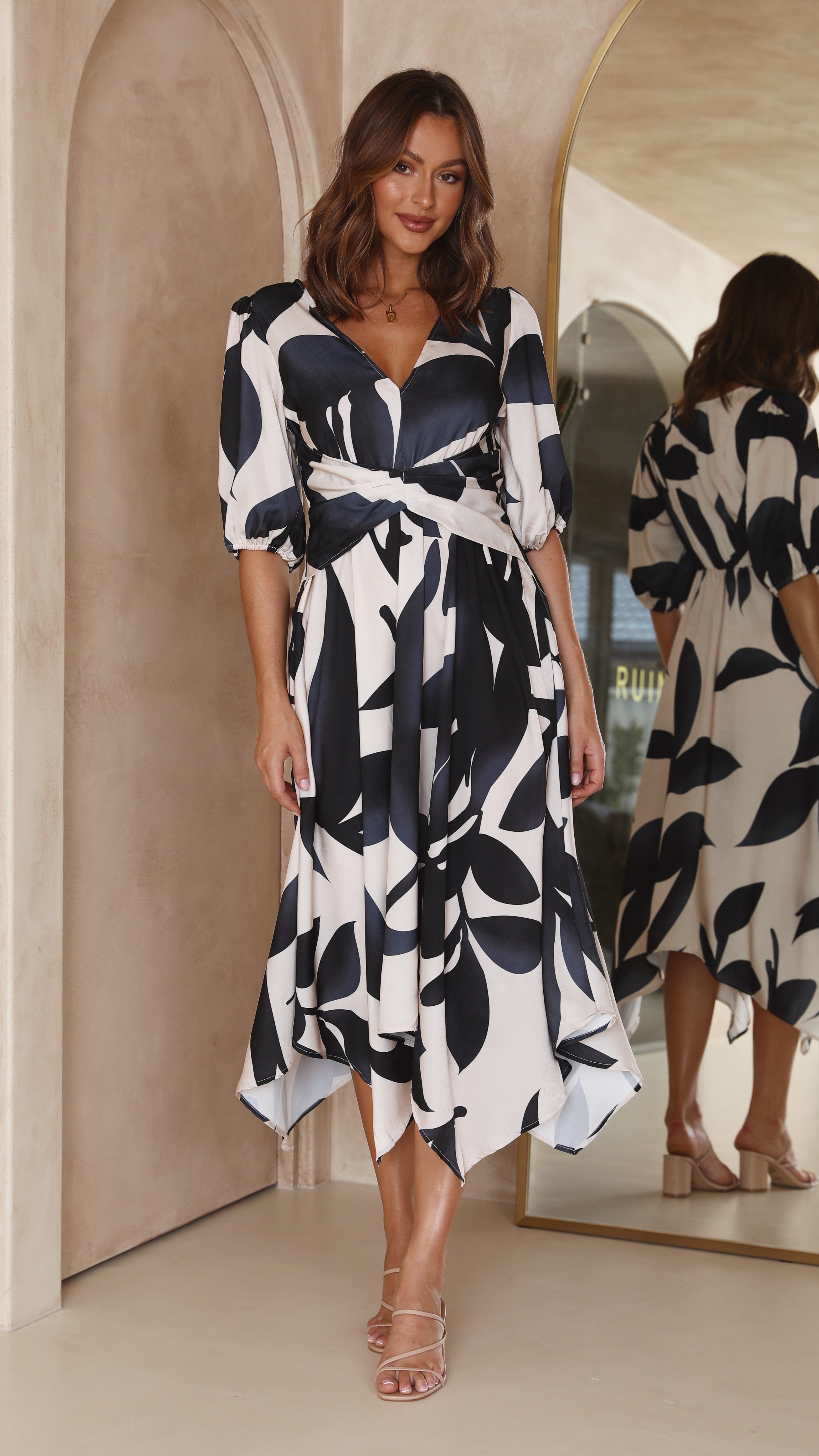 Dontella Midi Dress - Black/Champagne-Sunshines Bliss