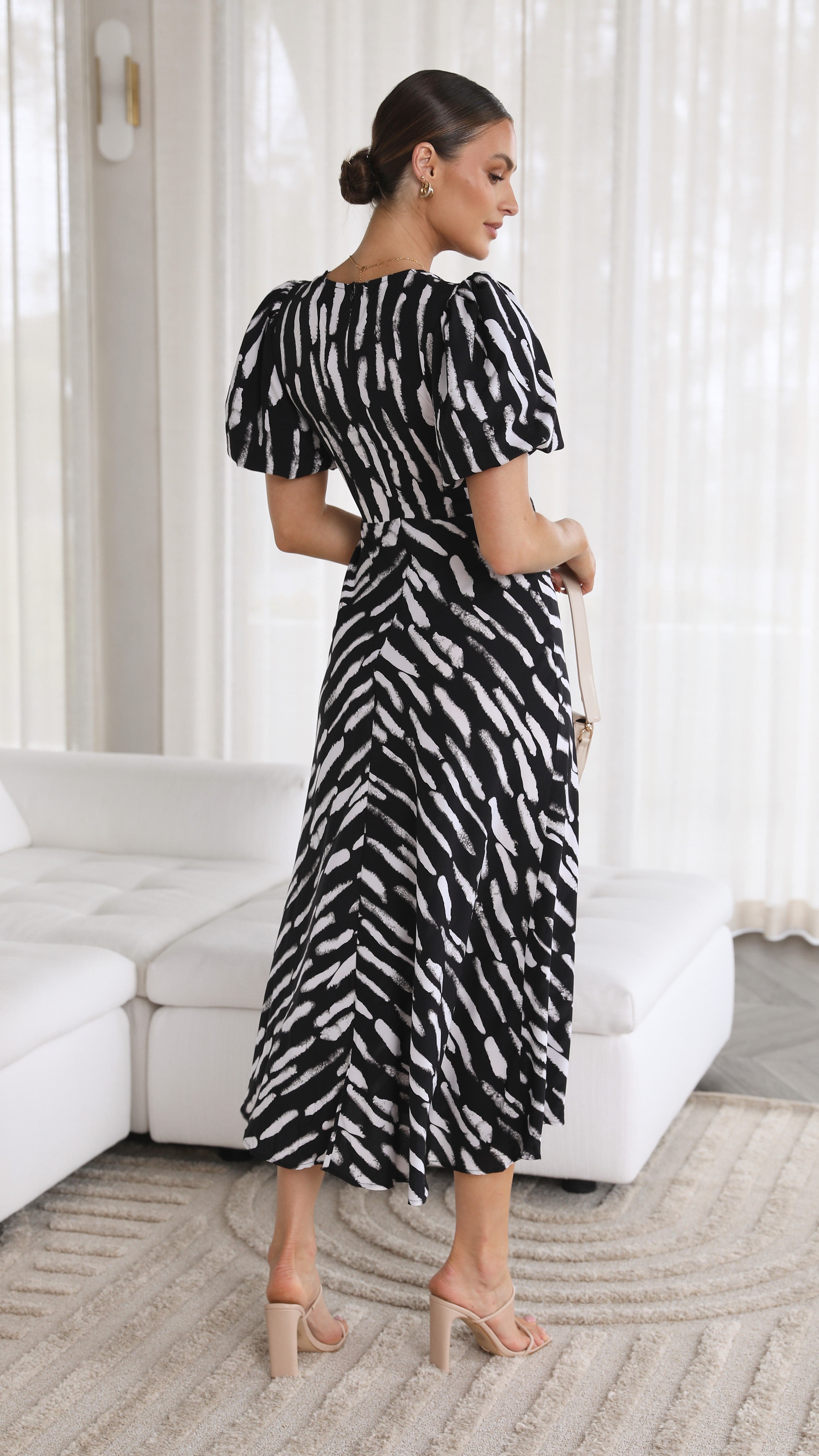 Paysley Midi Dress - Black-Sunshines Bliss