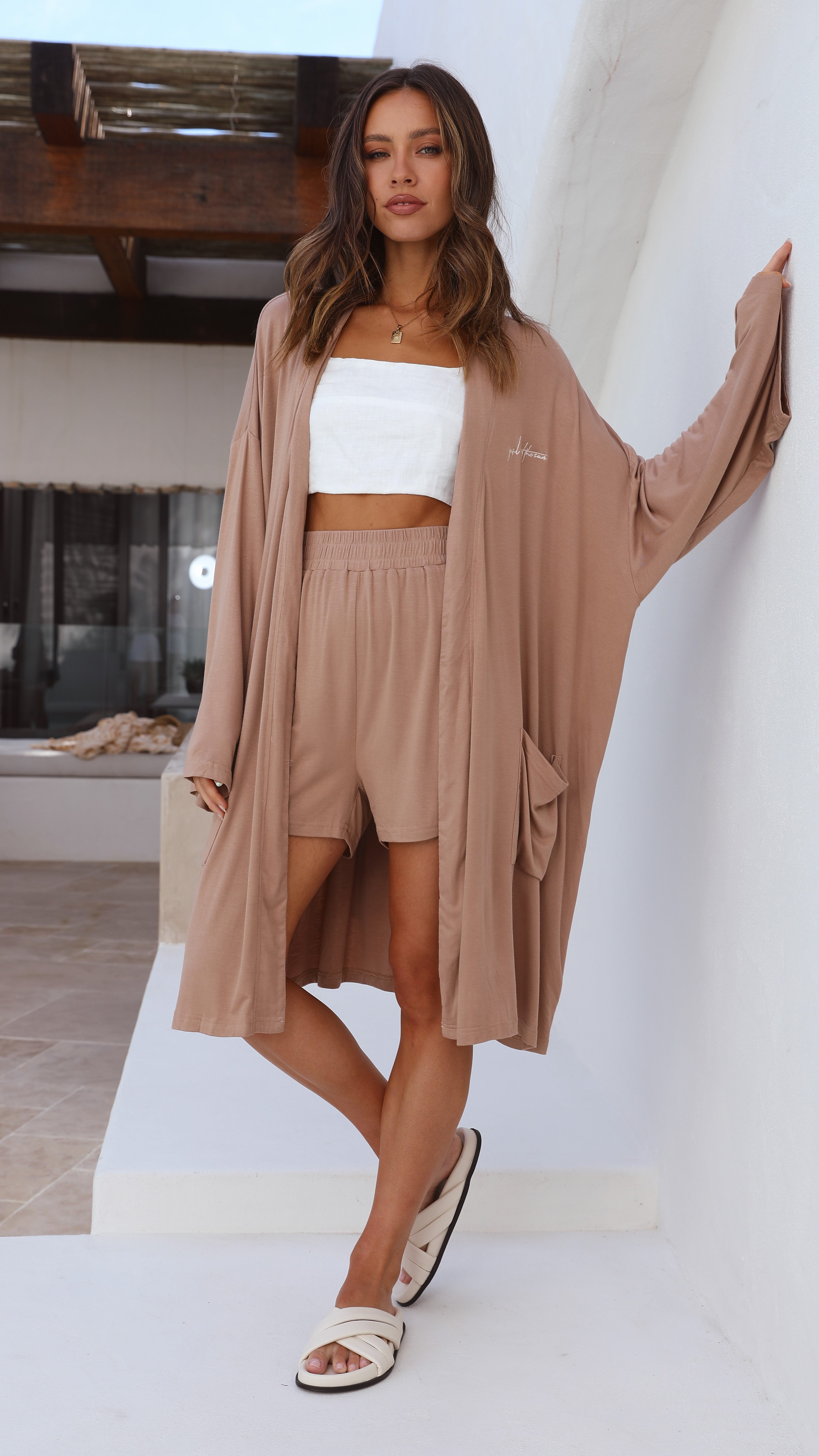 Carmen Short Robe - Light Brown-Sunshines Bliss