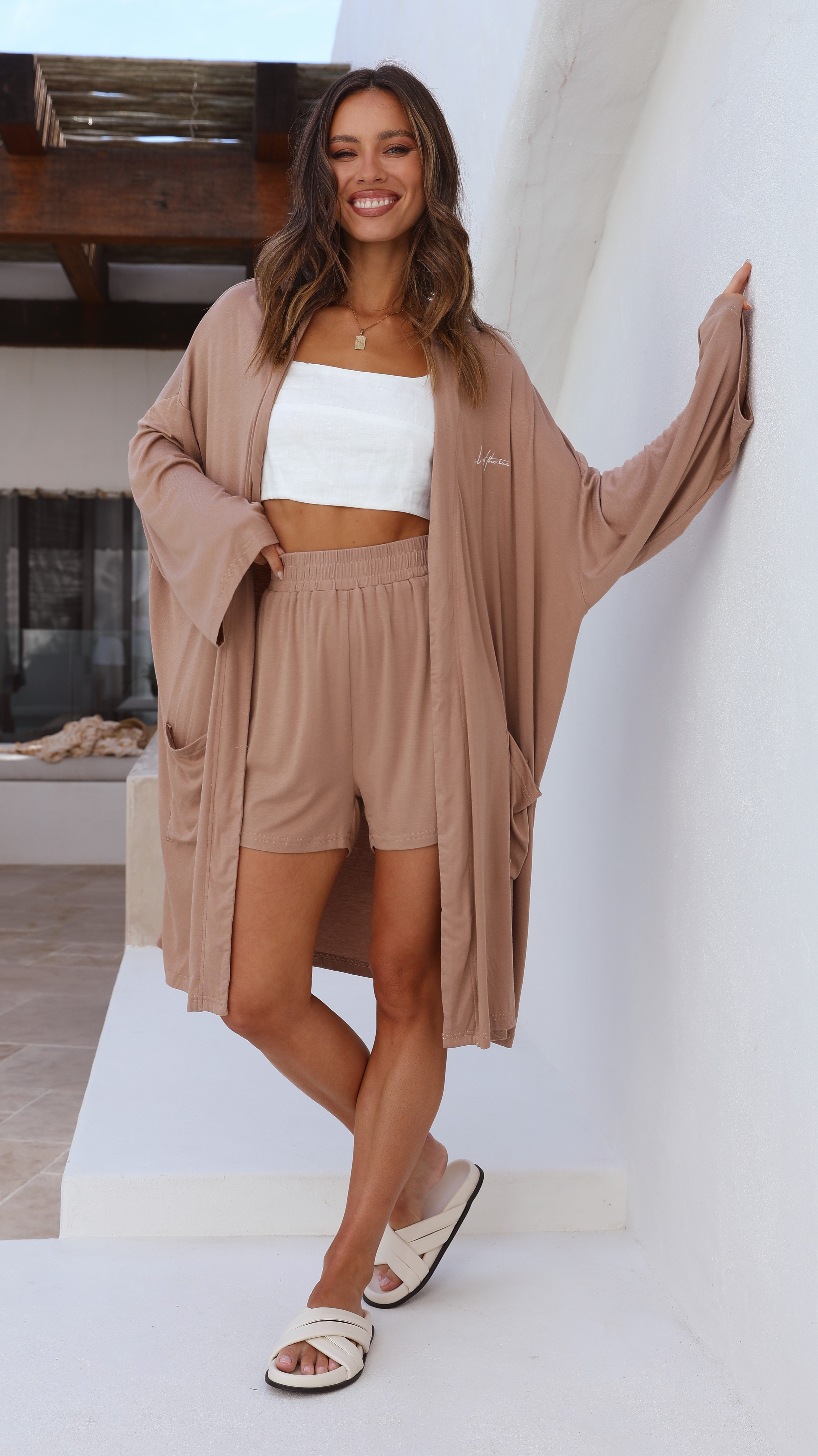 Carmen Short Robe - Light Brown-Sunshines Bliss