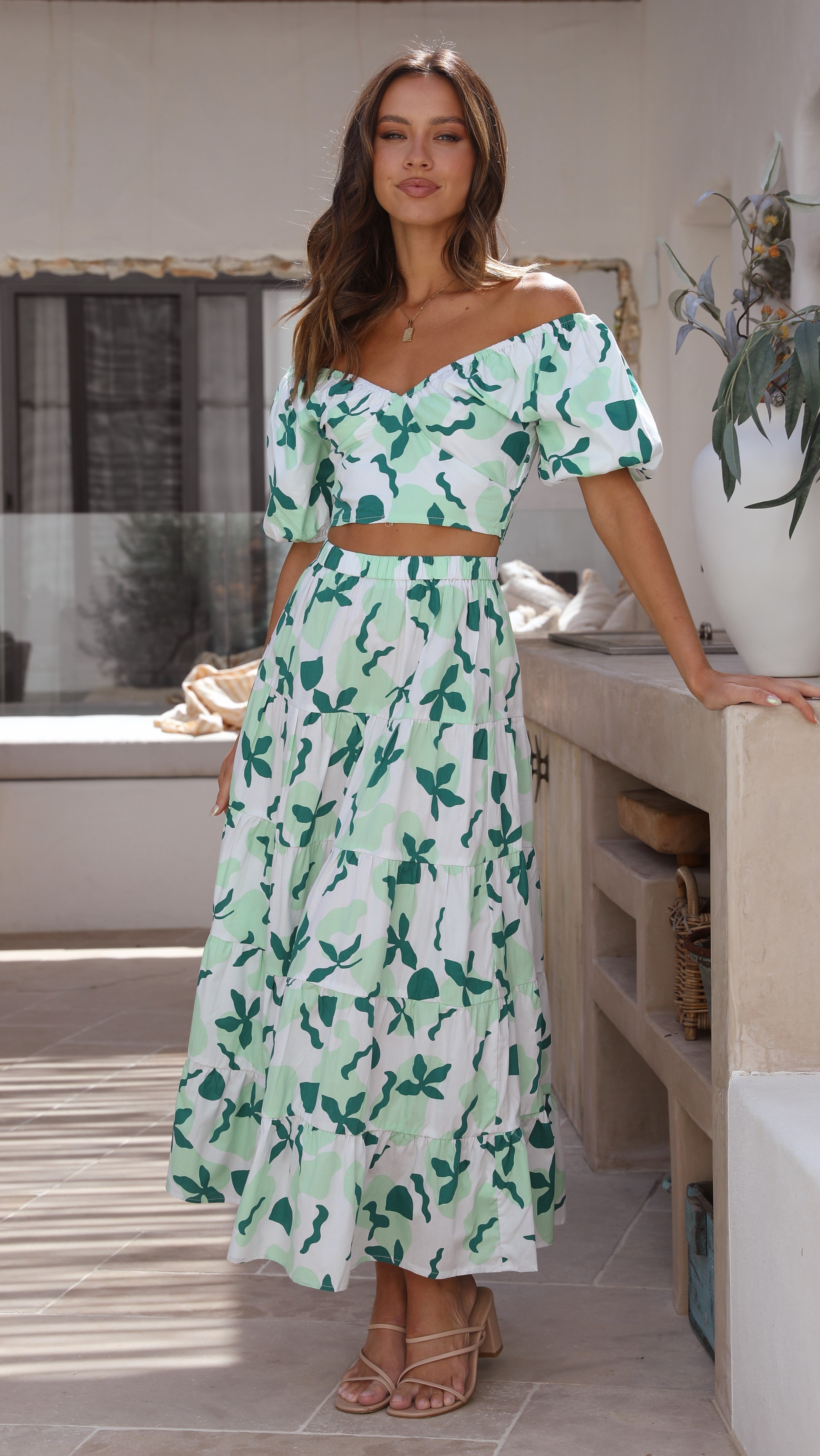 Karmen Maxi Skirt - Green-Sunshines Bliss