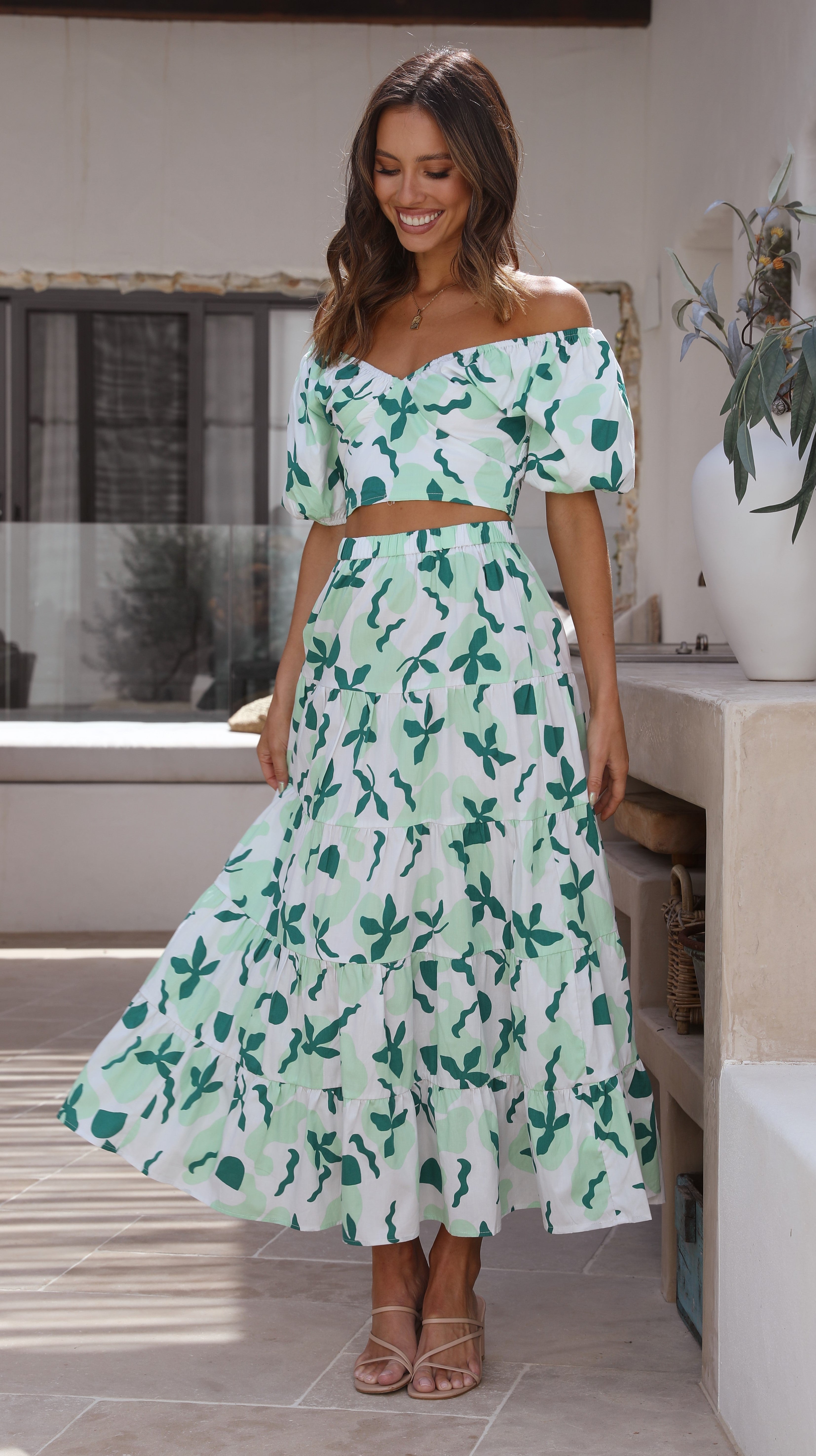 Karmen Maxi Skirt - Green-Sunshines Bliss