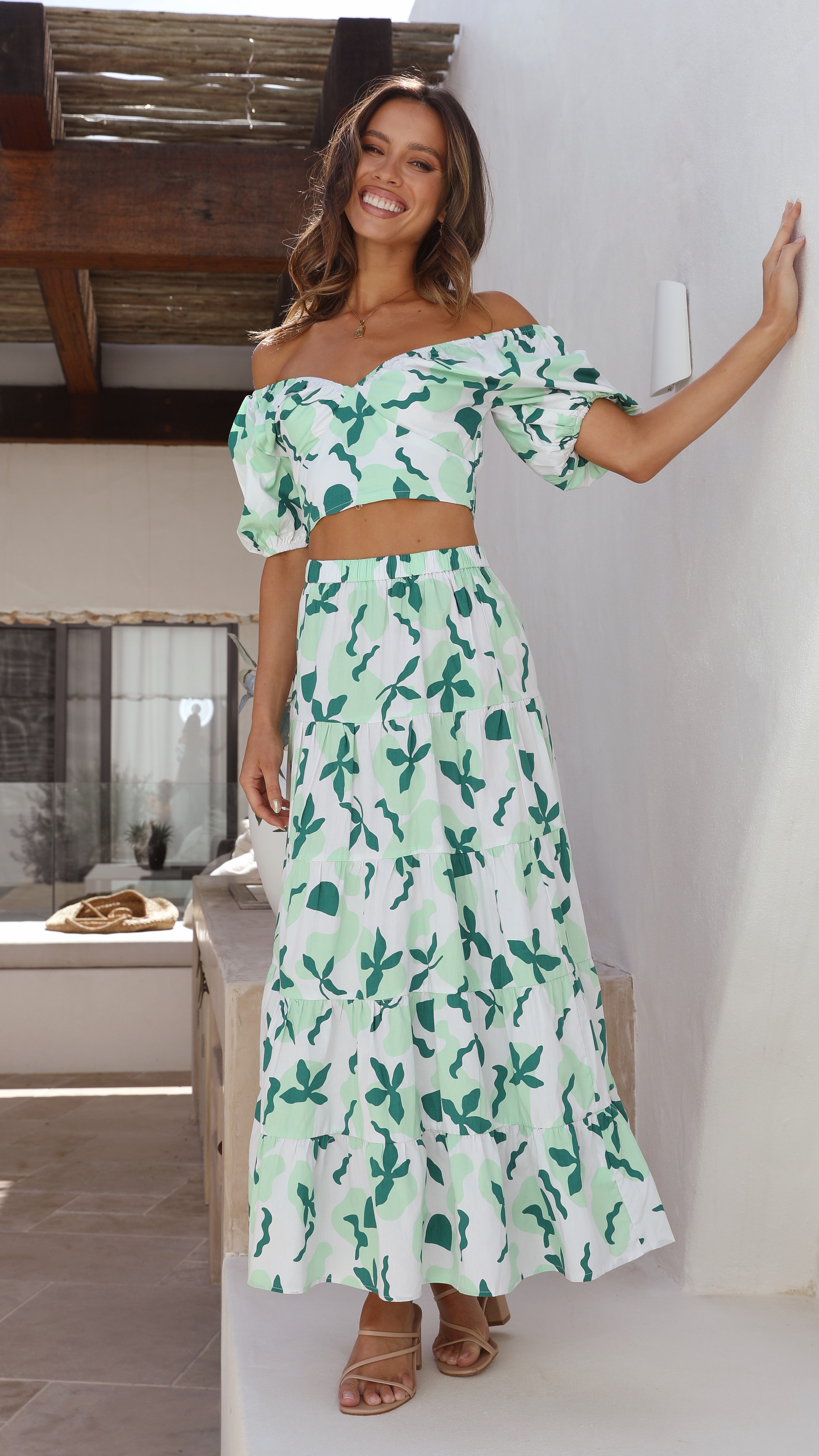 Karmen Maxi Skirt - Green-Sunshines Bliss