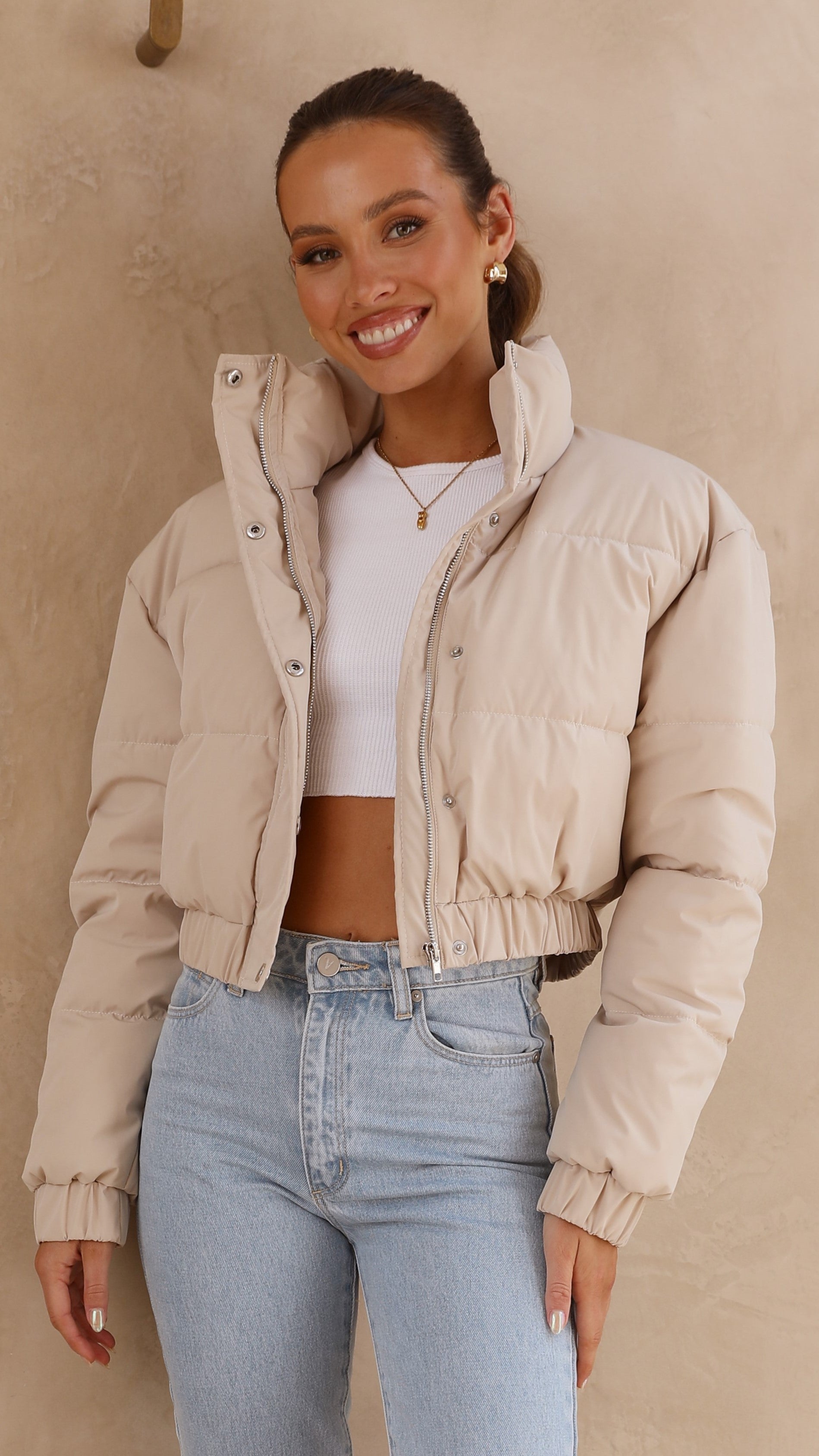 Scarlett Puffer Jacket - Taupe-Sunshines Bliss