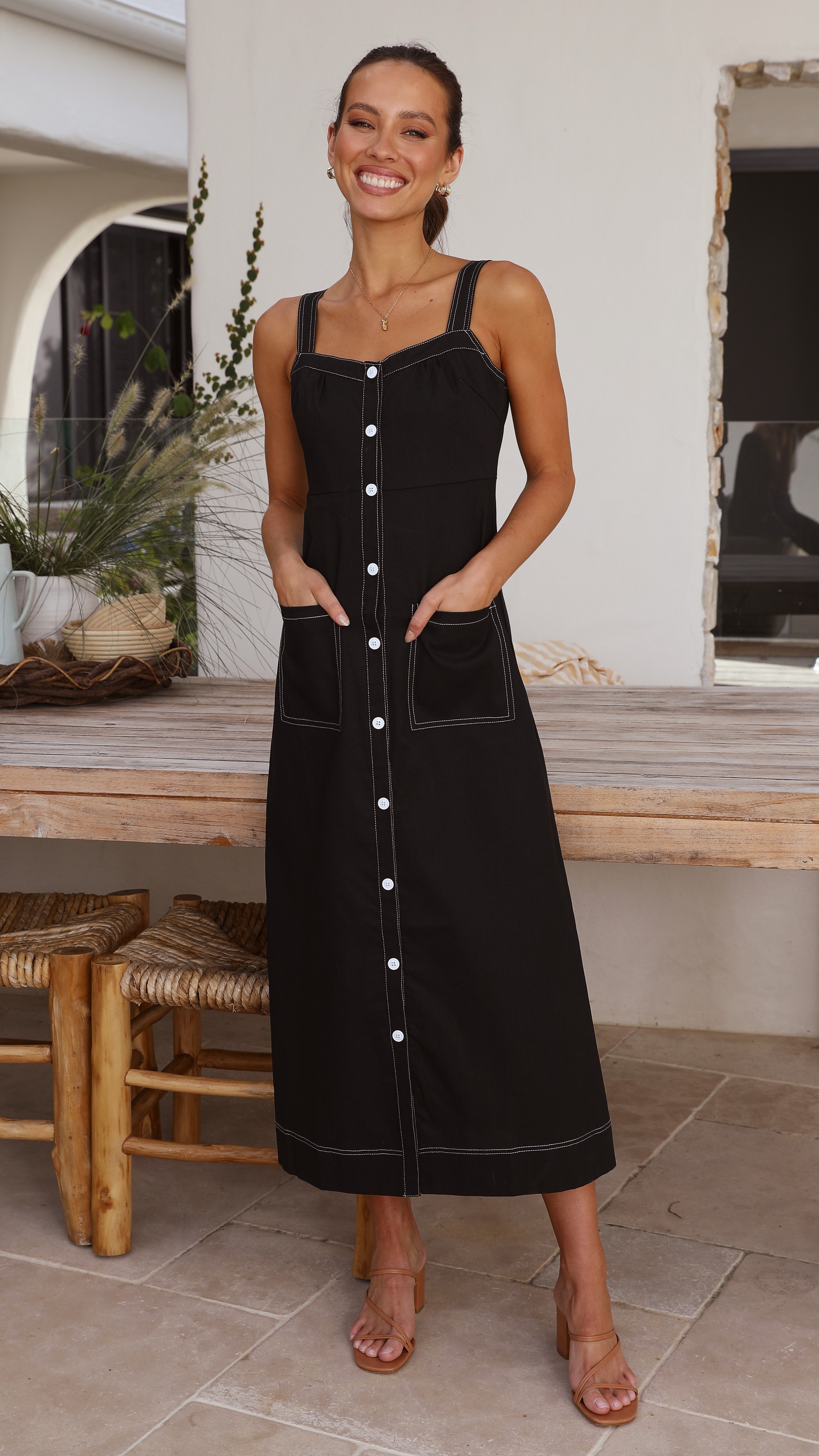 Reda Midi Dress - Black-Sunshines Bliss