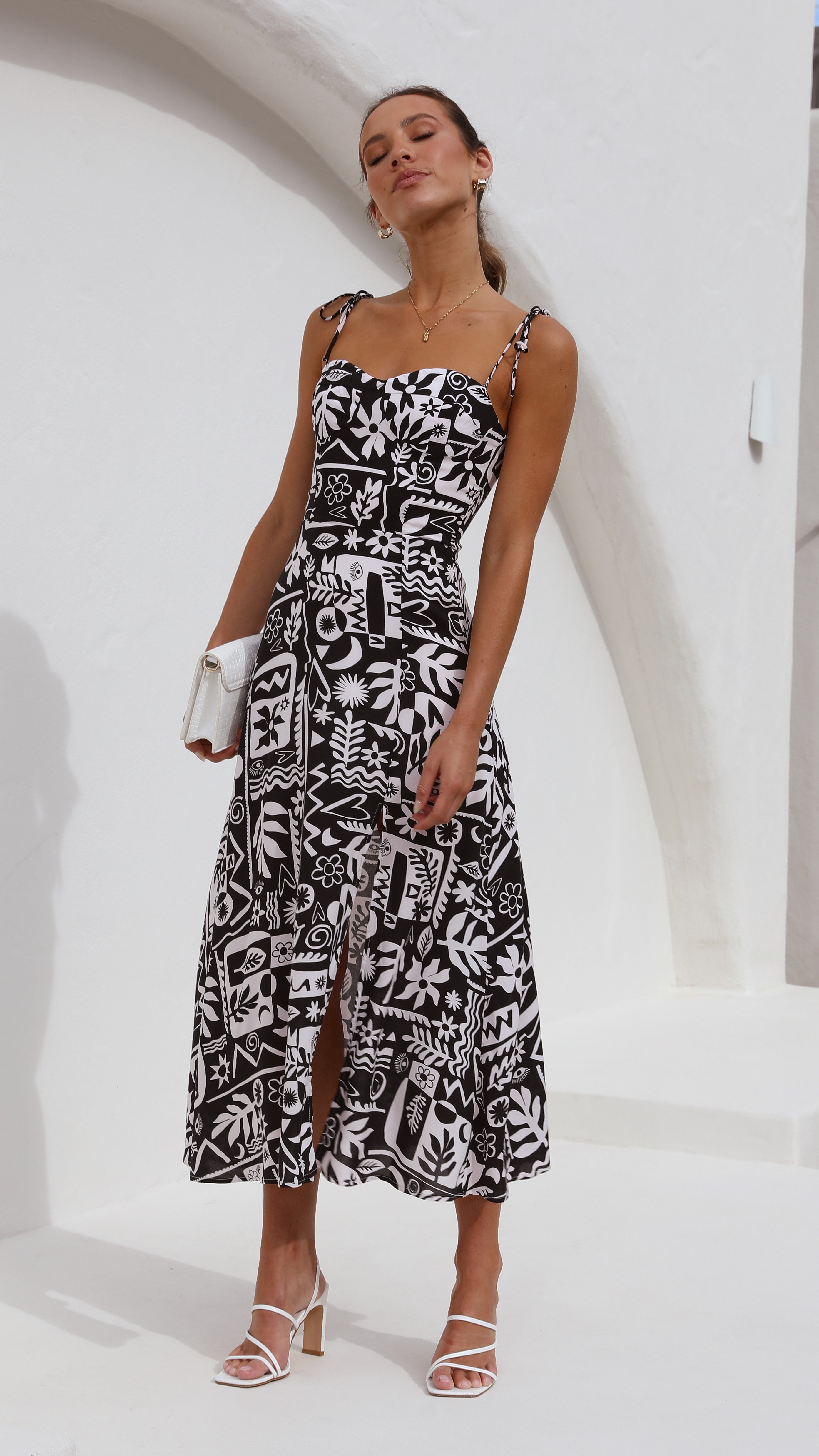 Rio Midi Dress - Black/White Print-Sunshines Bliss