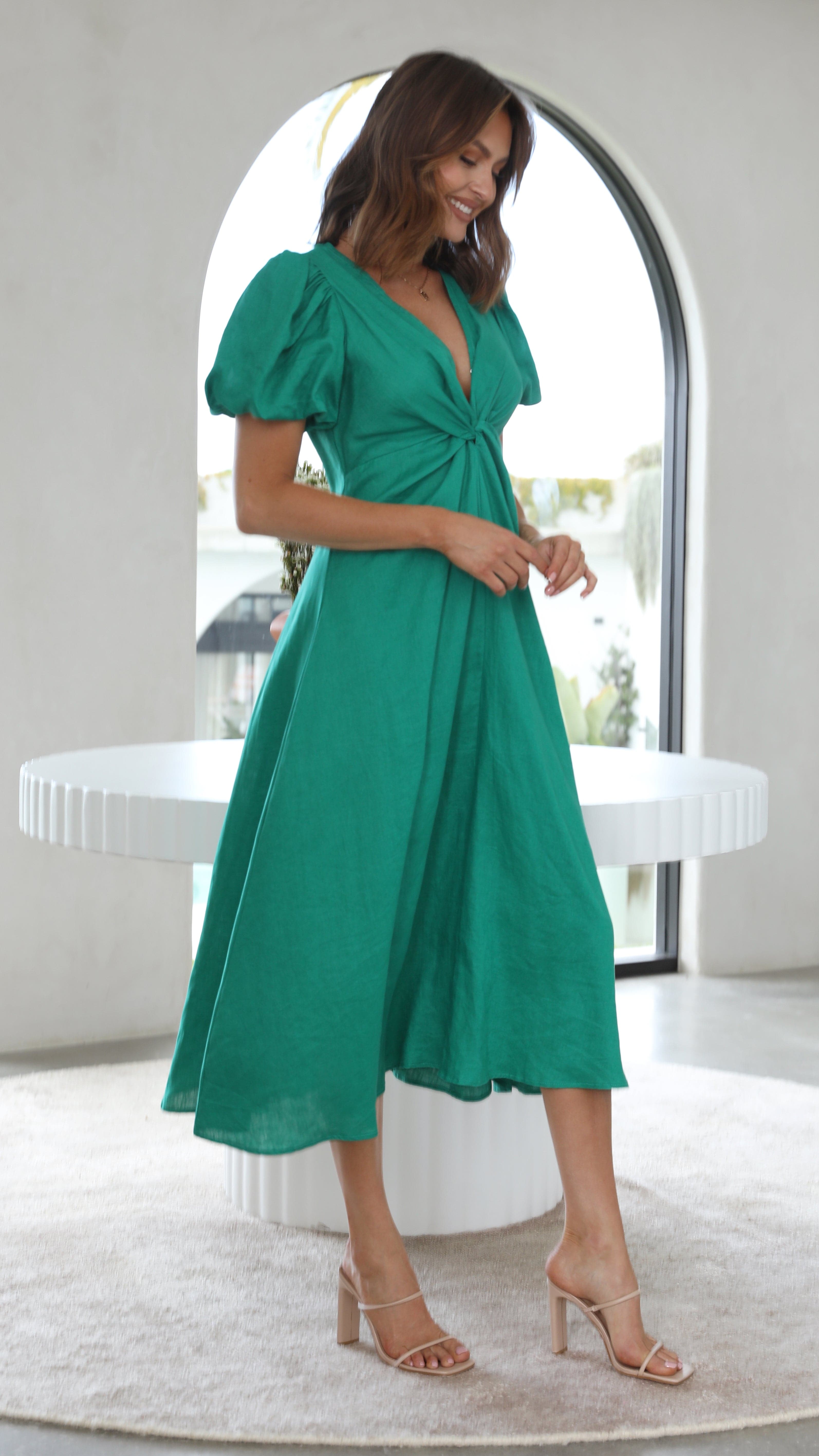 Blaire Midi Dress - Green-Sunshines Bliss