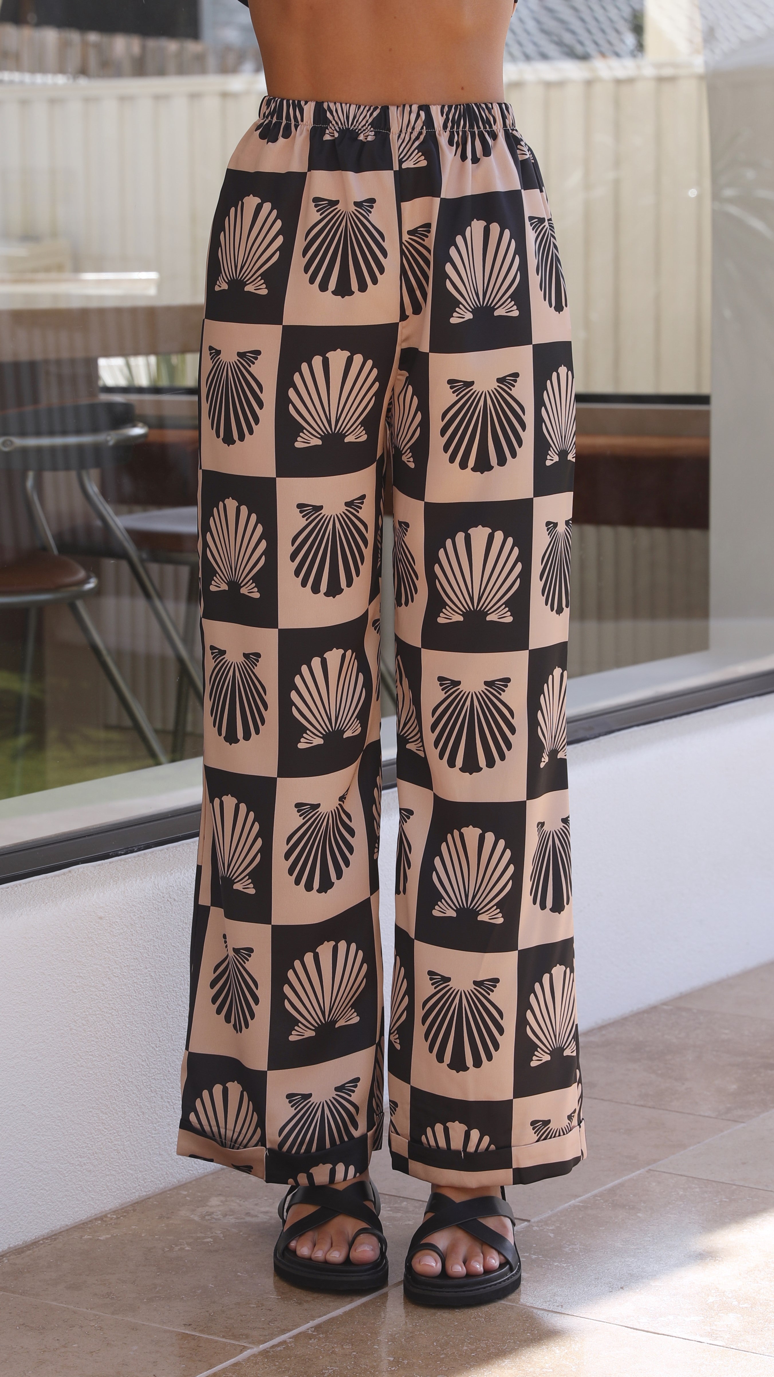 Camilla Shirt and Pants Set - Black/Beige-Sunshines Bliss