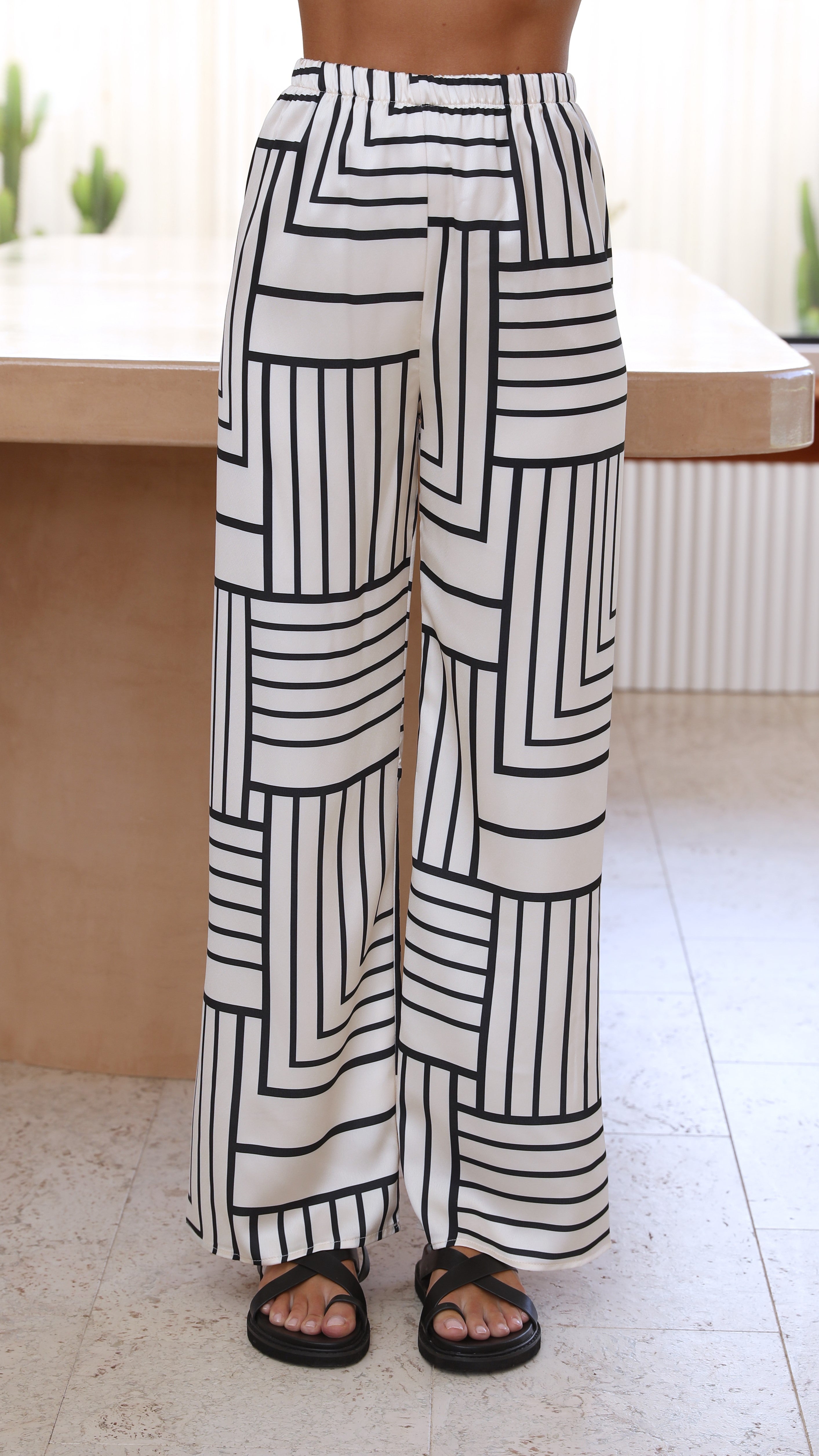 Bailie Shirt and Pants Set - Beige/Black Geo-Sunshines Bliss