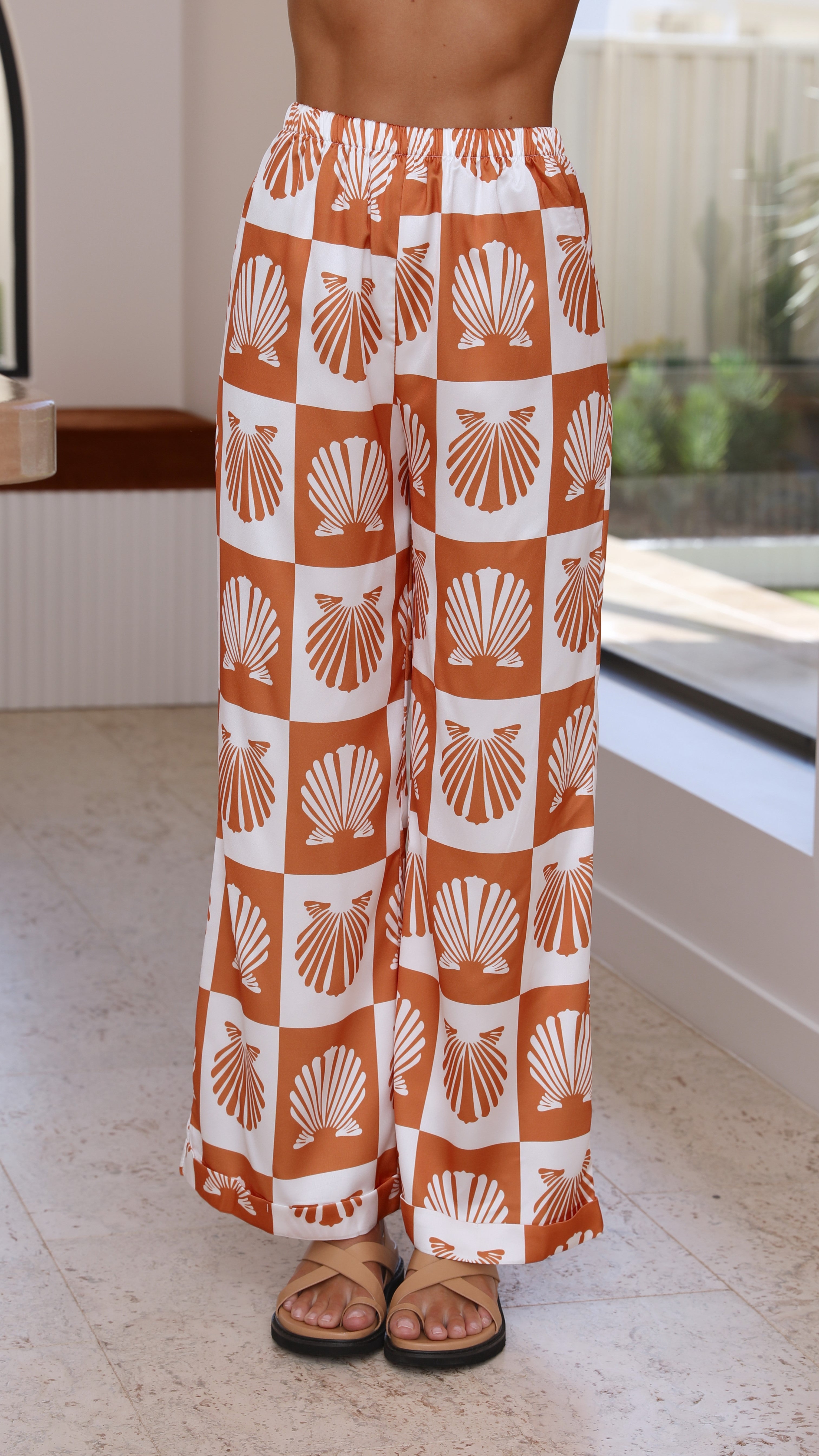 Camilla Shirt and Pants Set - Orange/White-Sunshines Bliss