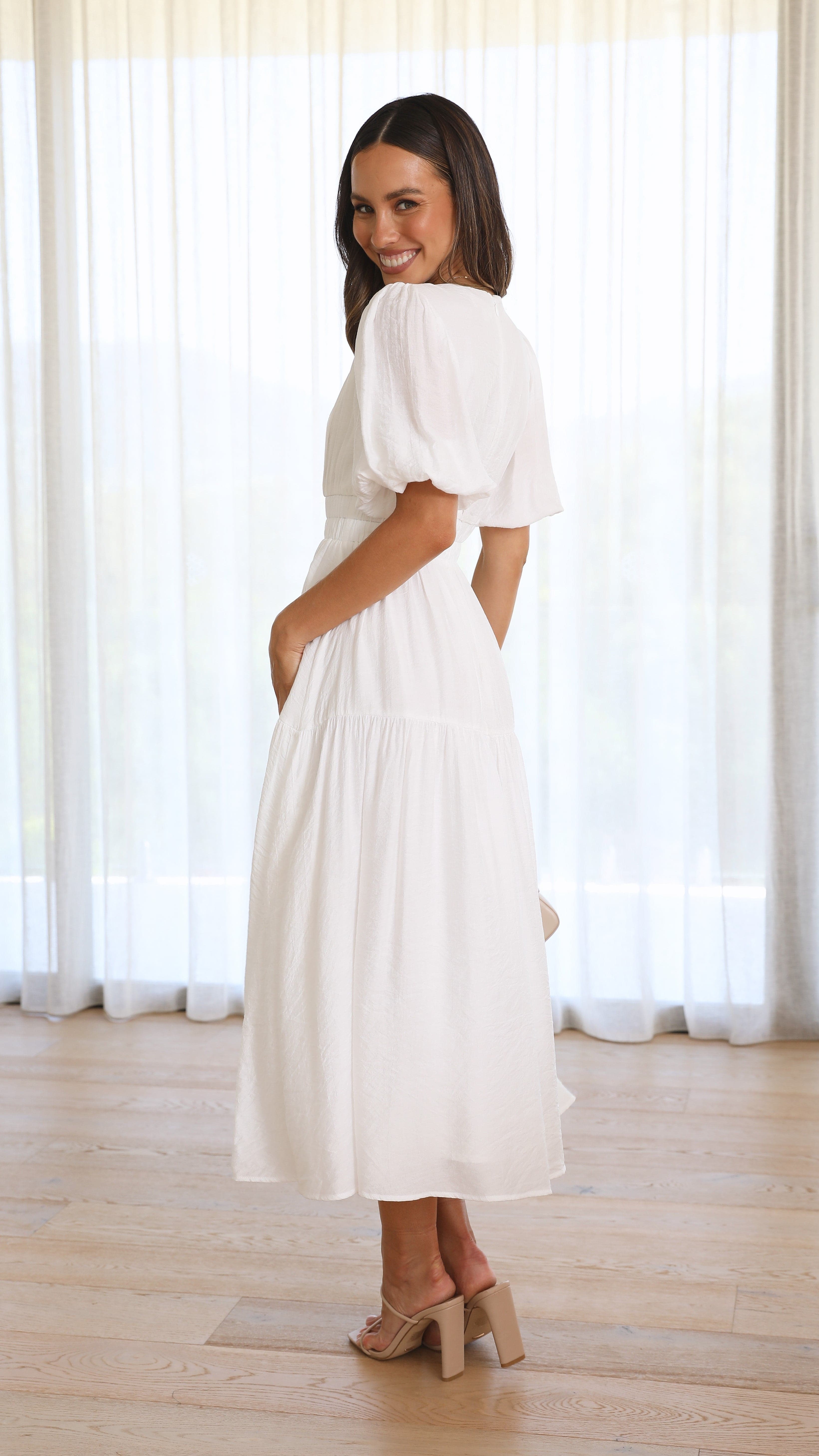 Erin Midi Dress - White-Sunshines Bliss