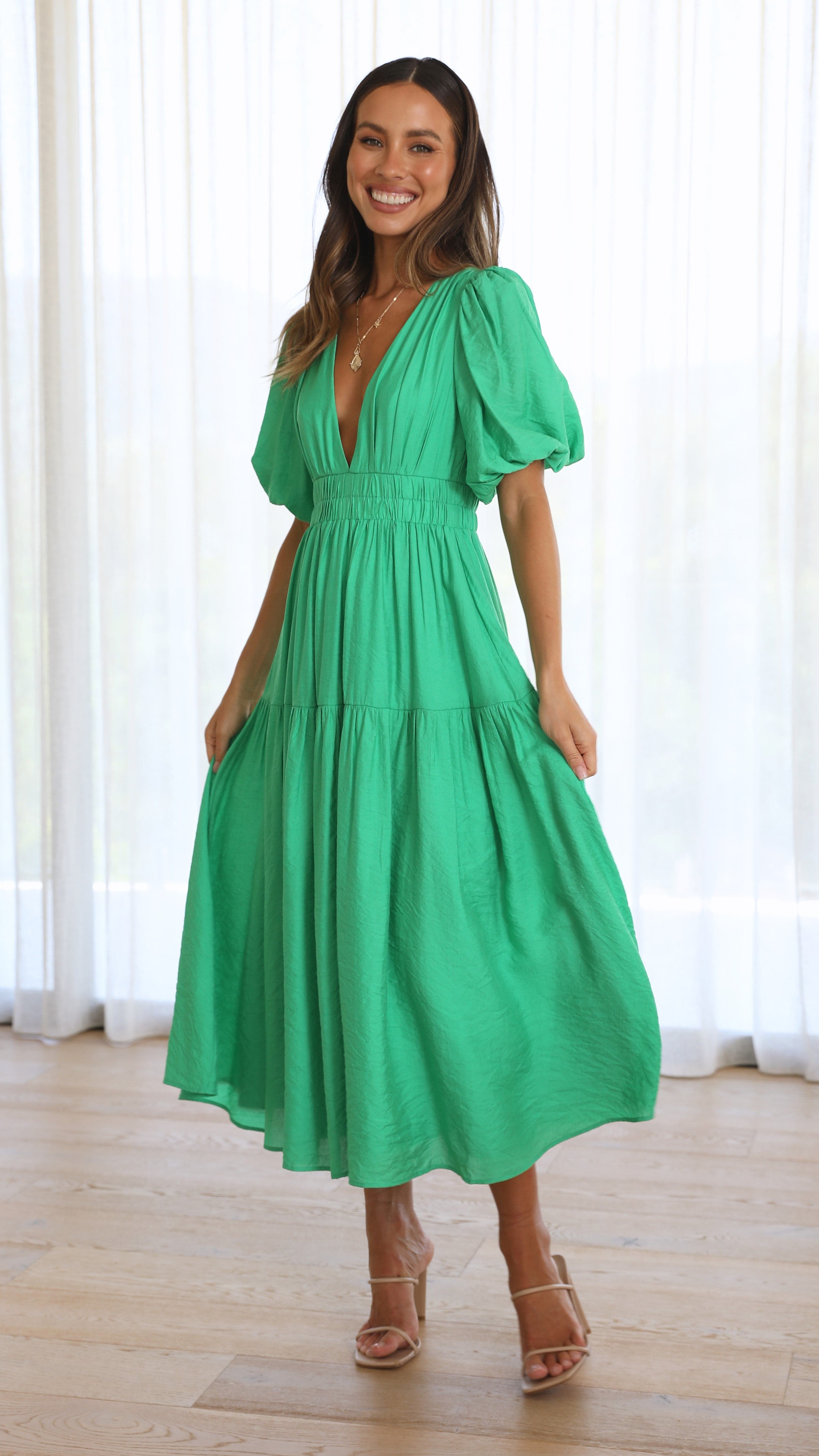 Erin Midi Dress - Green-Sunshines Bliss