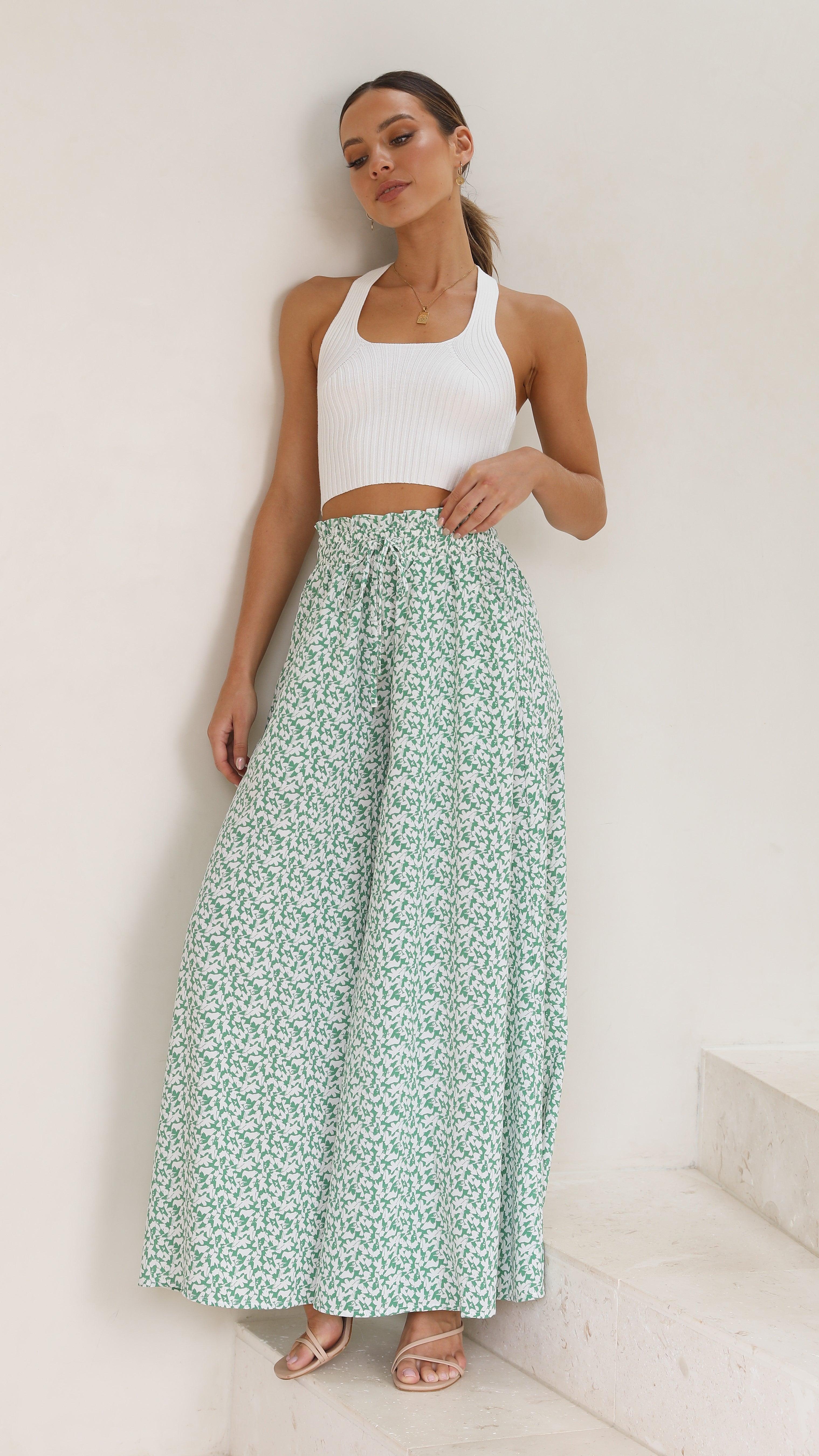 Avery Wide Leg Pants - Sage Floral-Sunshines Bliss