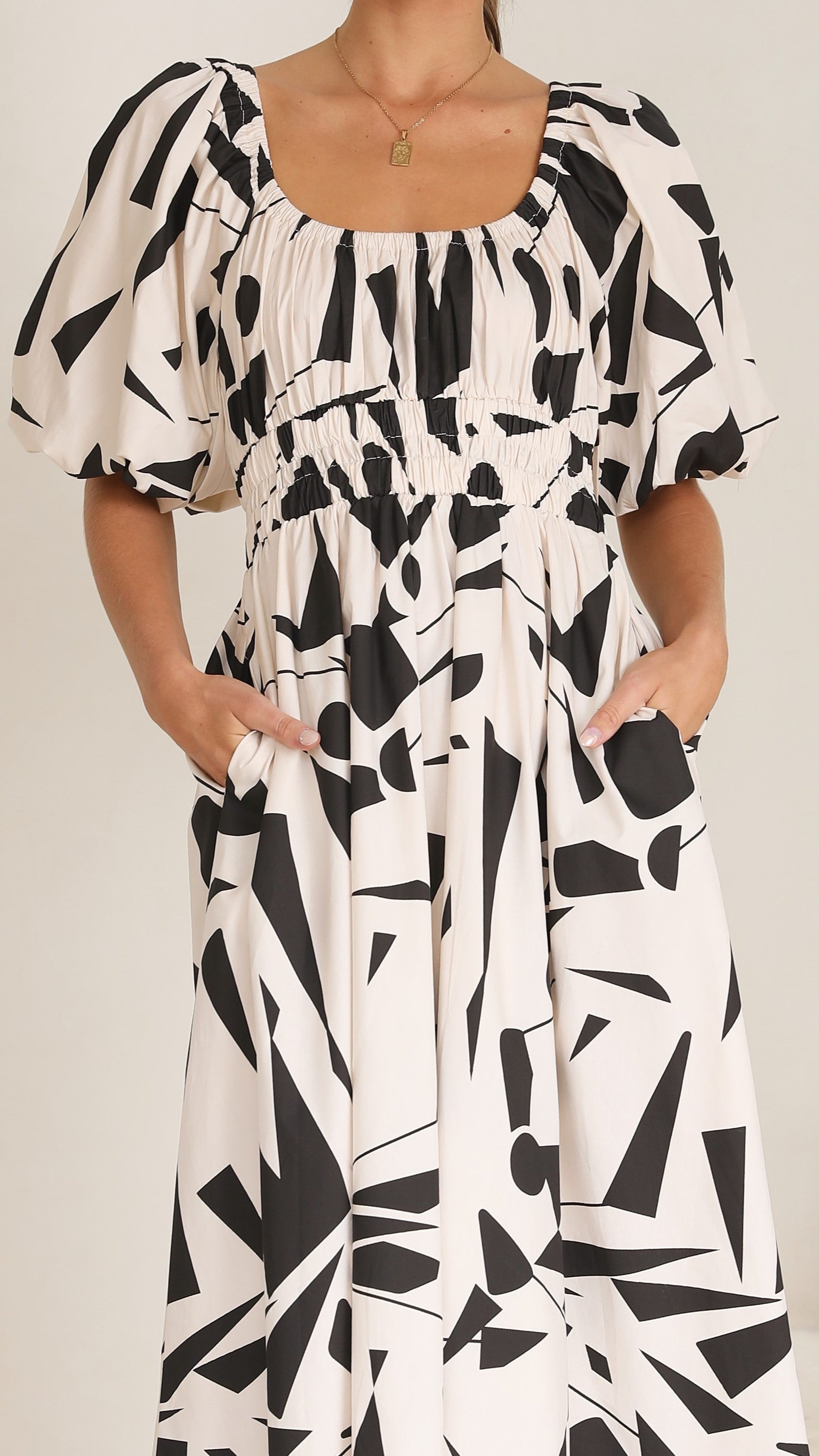 Mel Midi Dress - Beige/Black-Sunshines Bliss