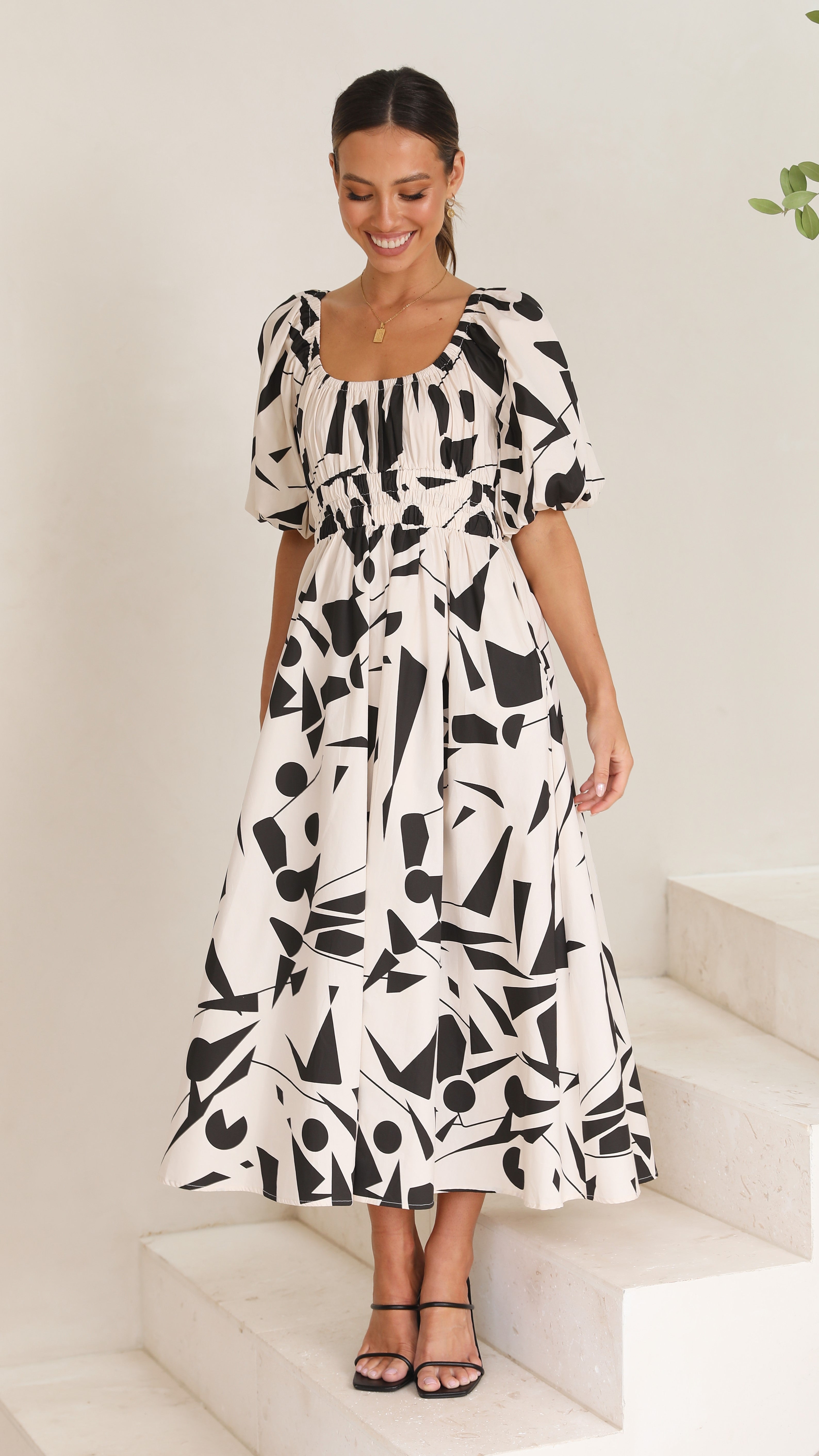 Mel Midi Dress - Beige/Black-Sunshines Bliss