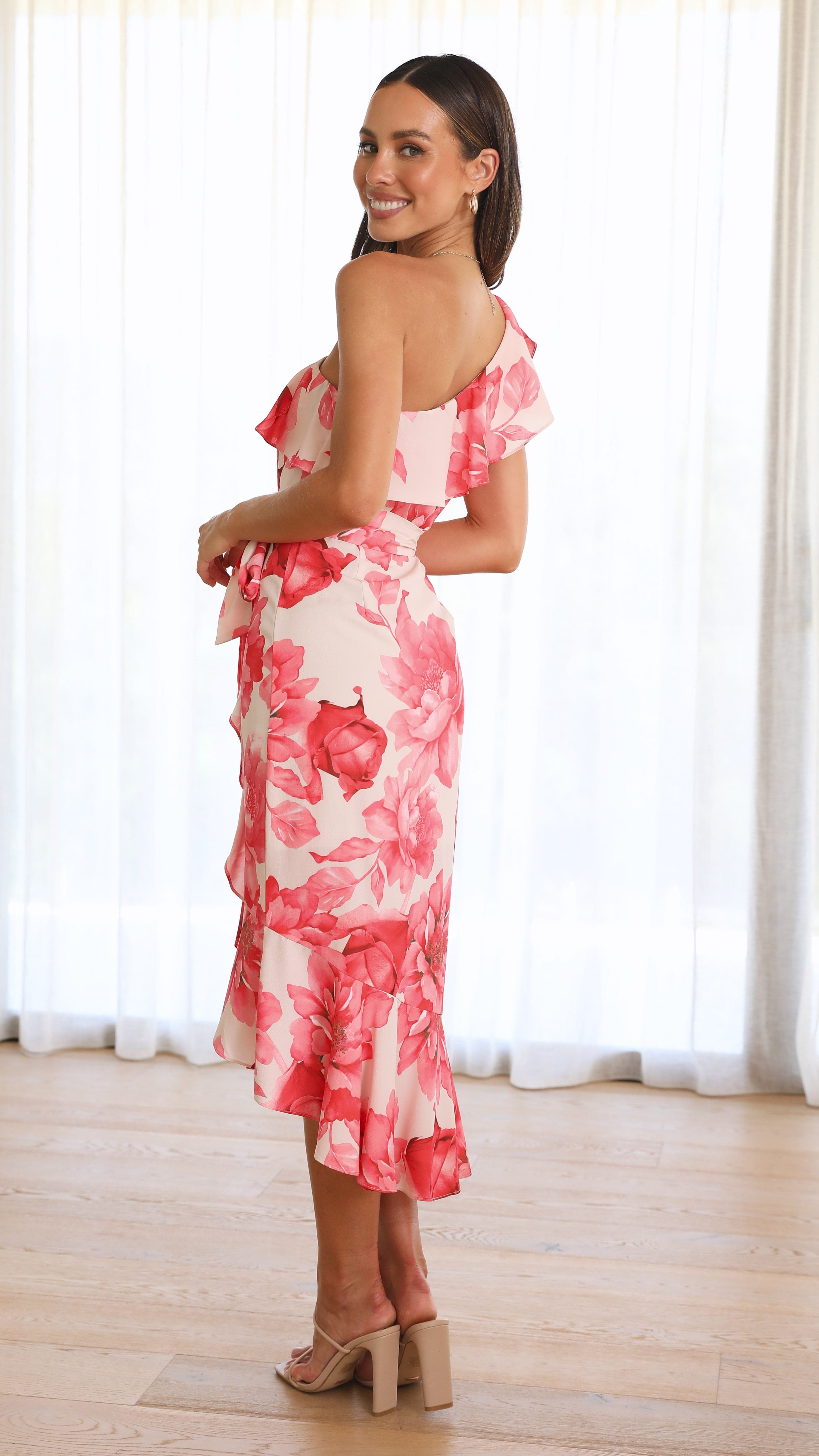 Calie Midi Dress - Pink Floral-Sunshines Bliss