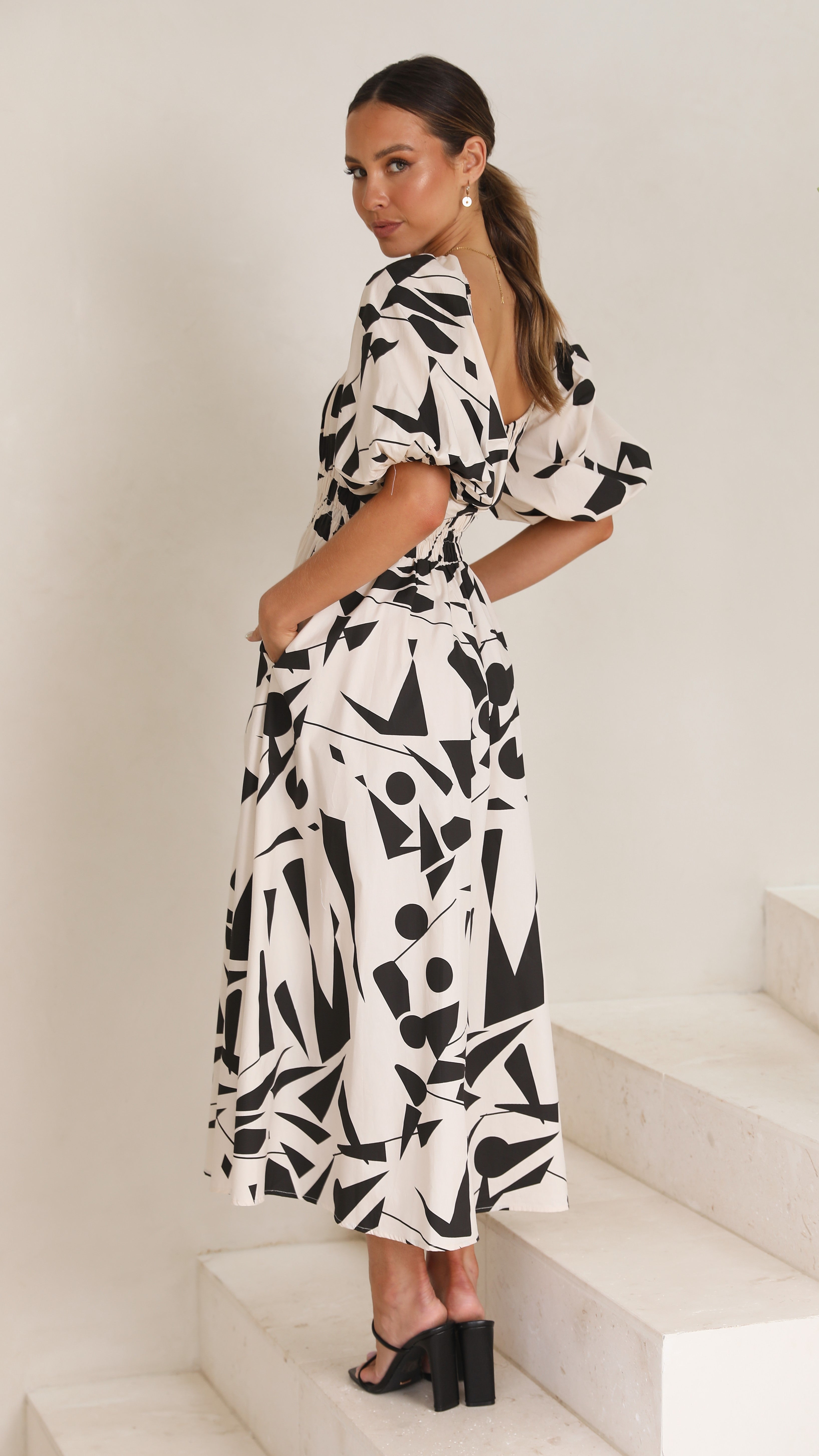 Mel Midi Dress - Beige/Black-Sunshines Bliss