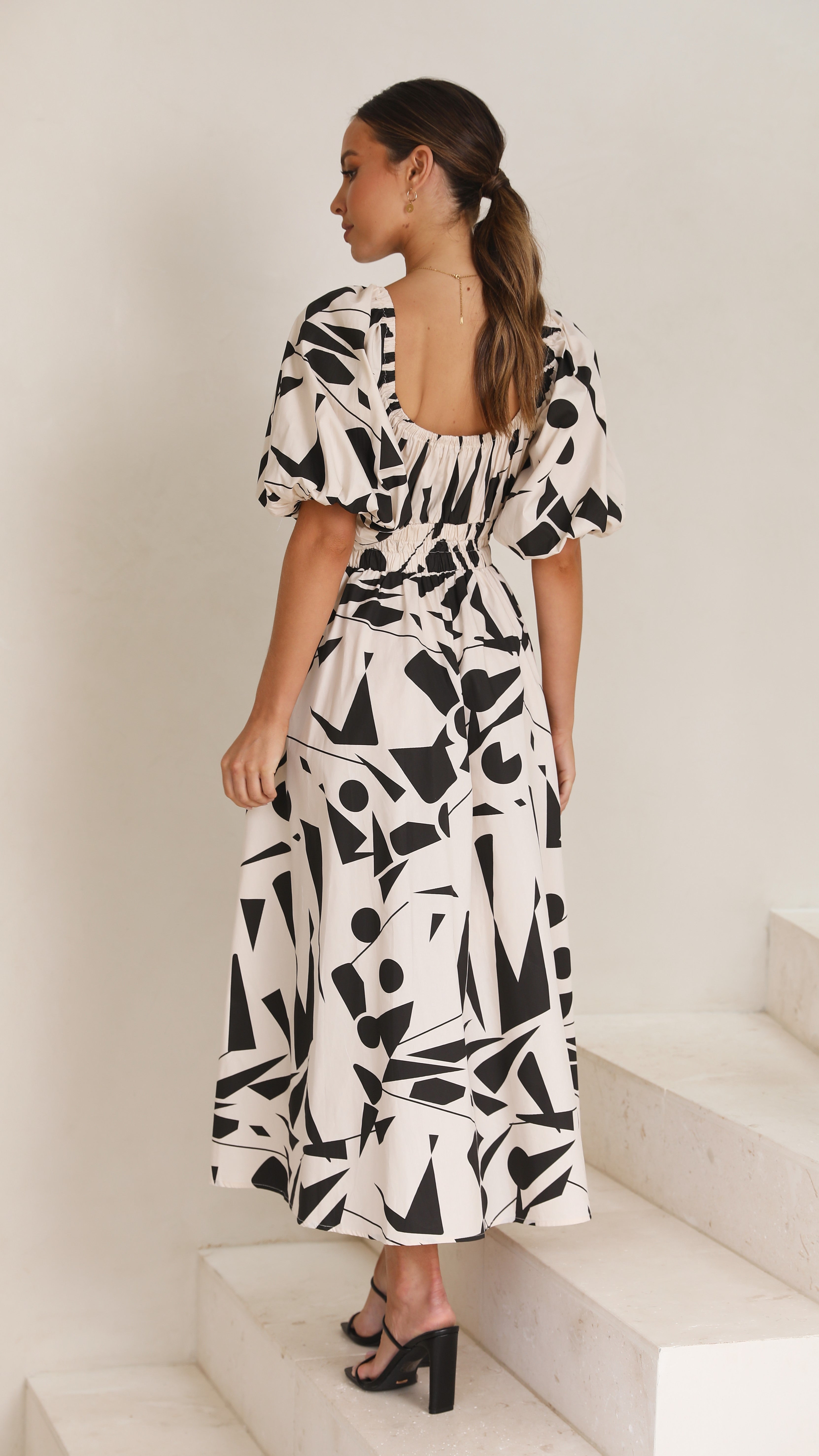 Mel Midi Dress - Beige/Black-Sunshines Bliss
