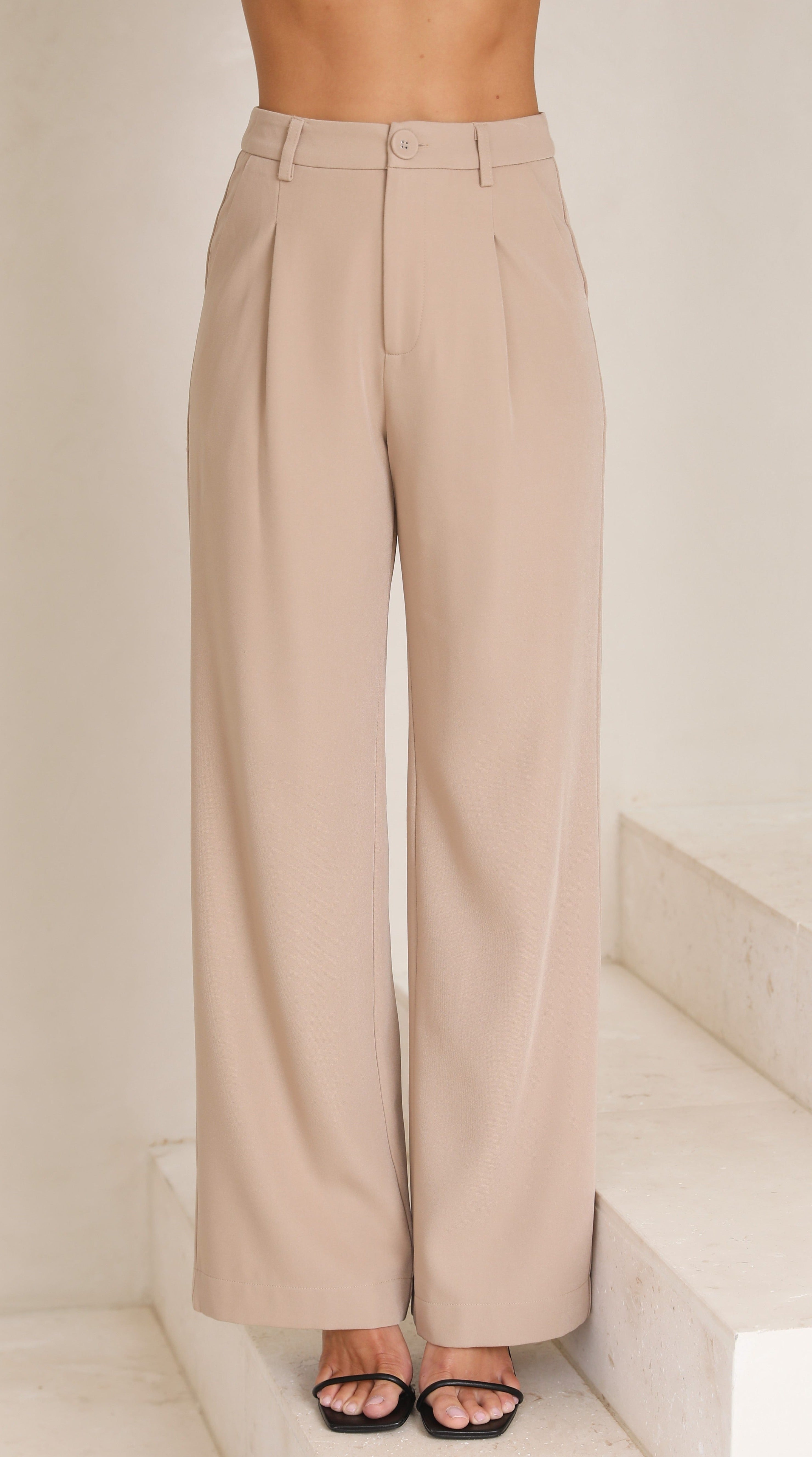 Coral Wide Leg Pants - Beige-Sunshines Bliss