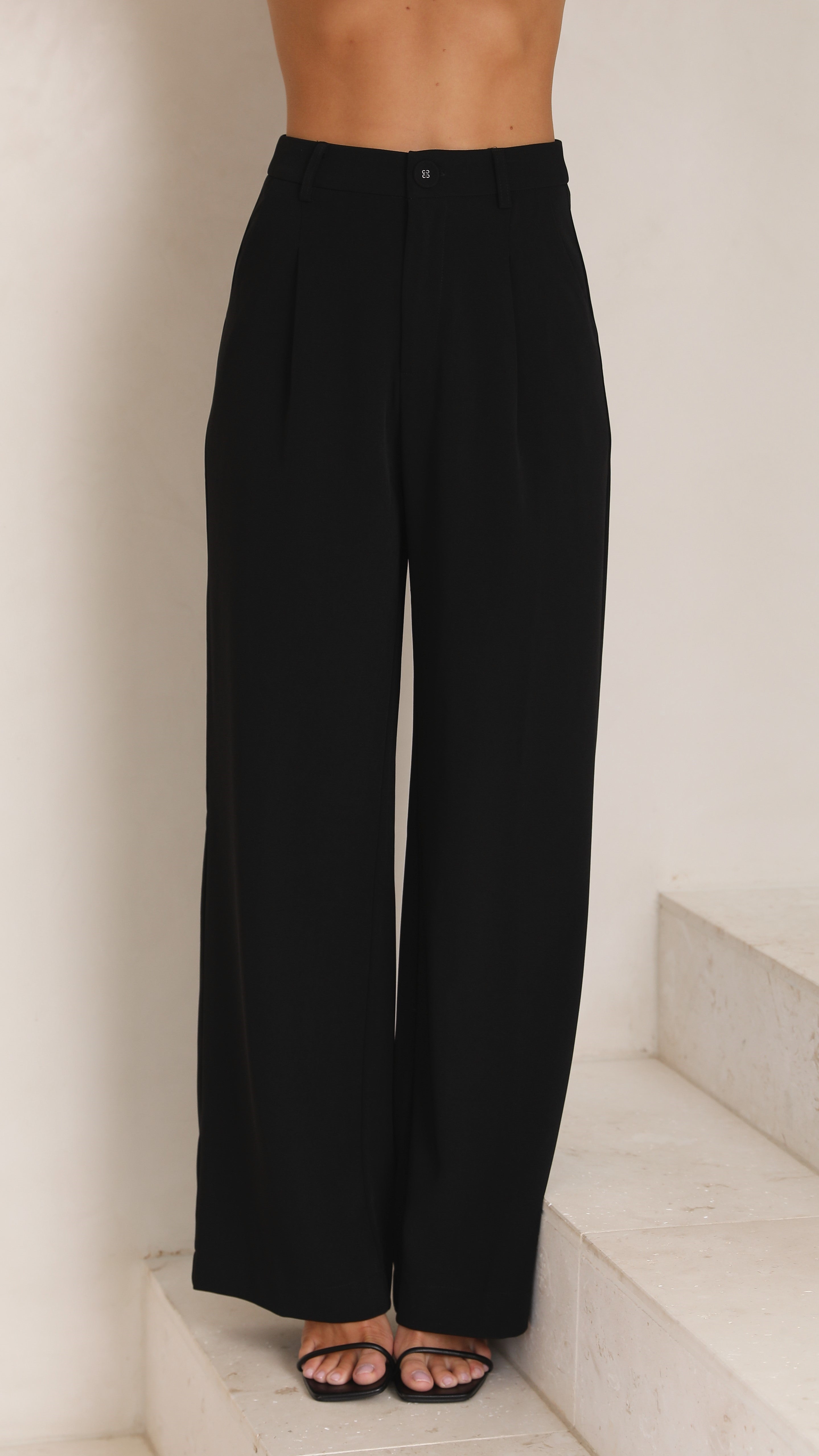 Coral Wide Leg Pants - Black-Sunshines Bliss