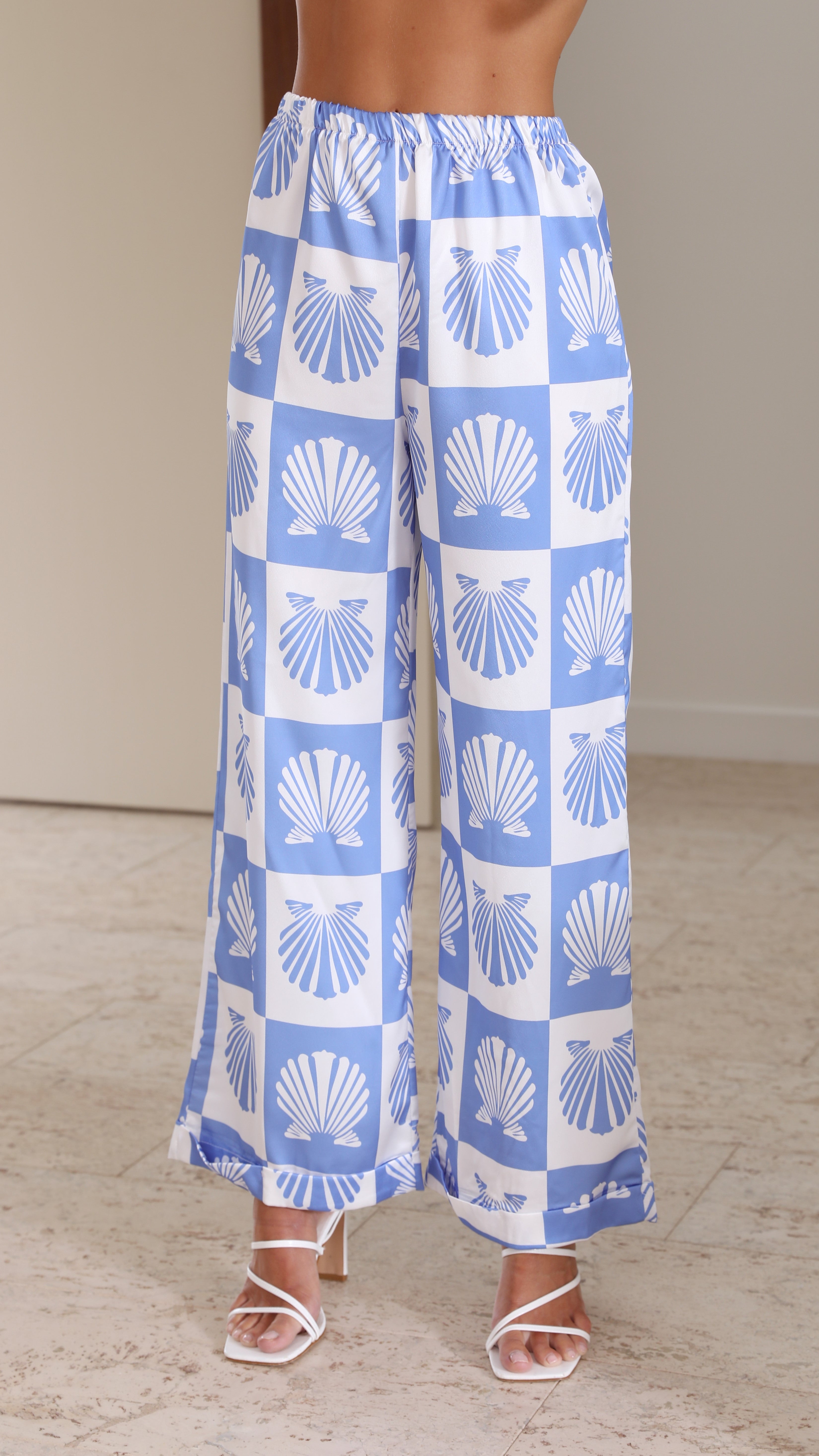 Camilla Shirt and Pants Set - Blue/White-Sunshines Bliss