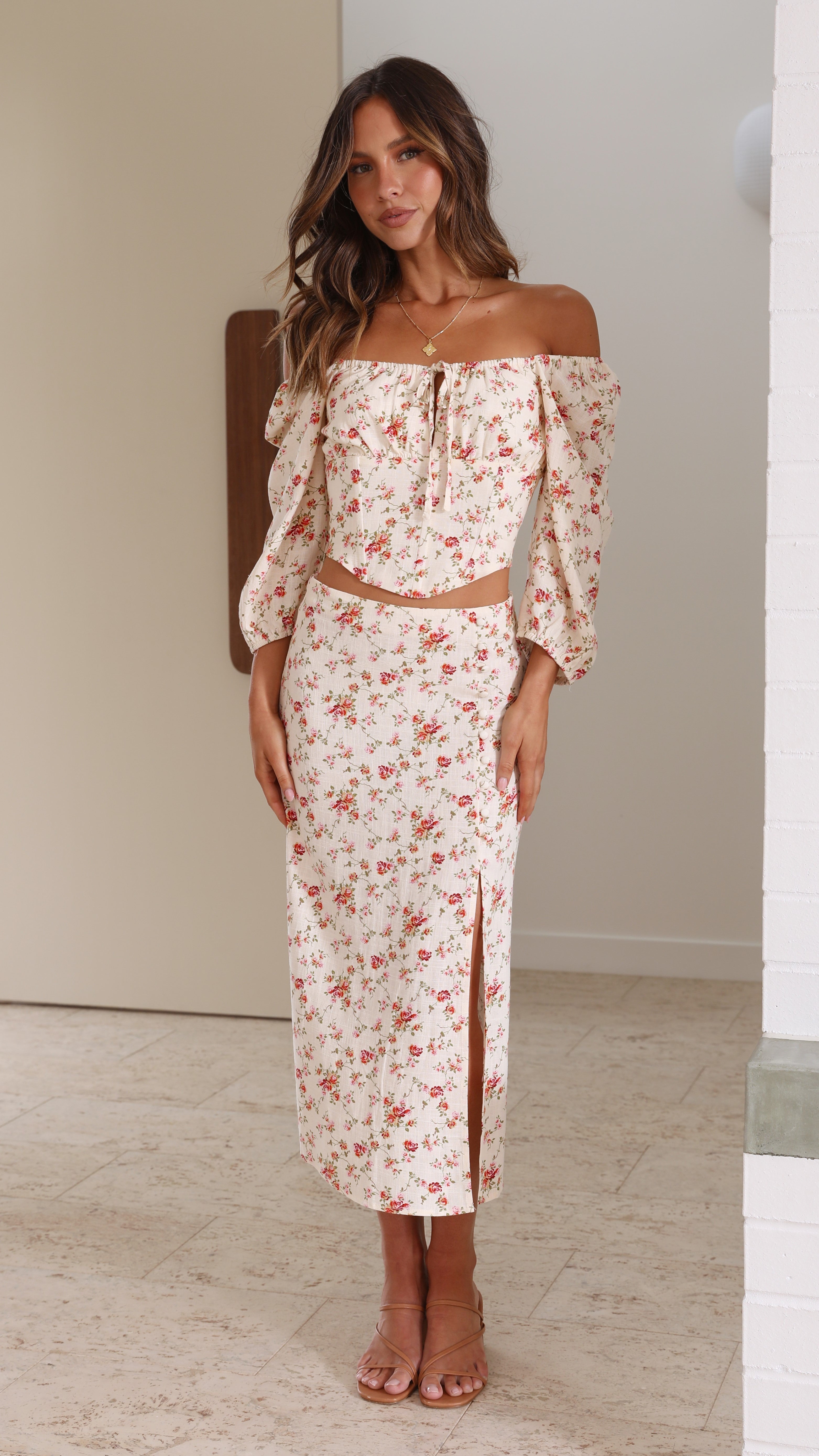 Caroline Midi Skirt - Rosie Print-Sunshines Bliss