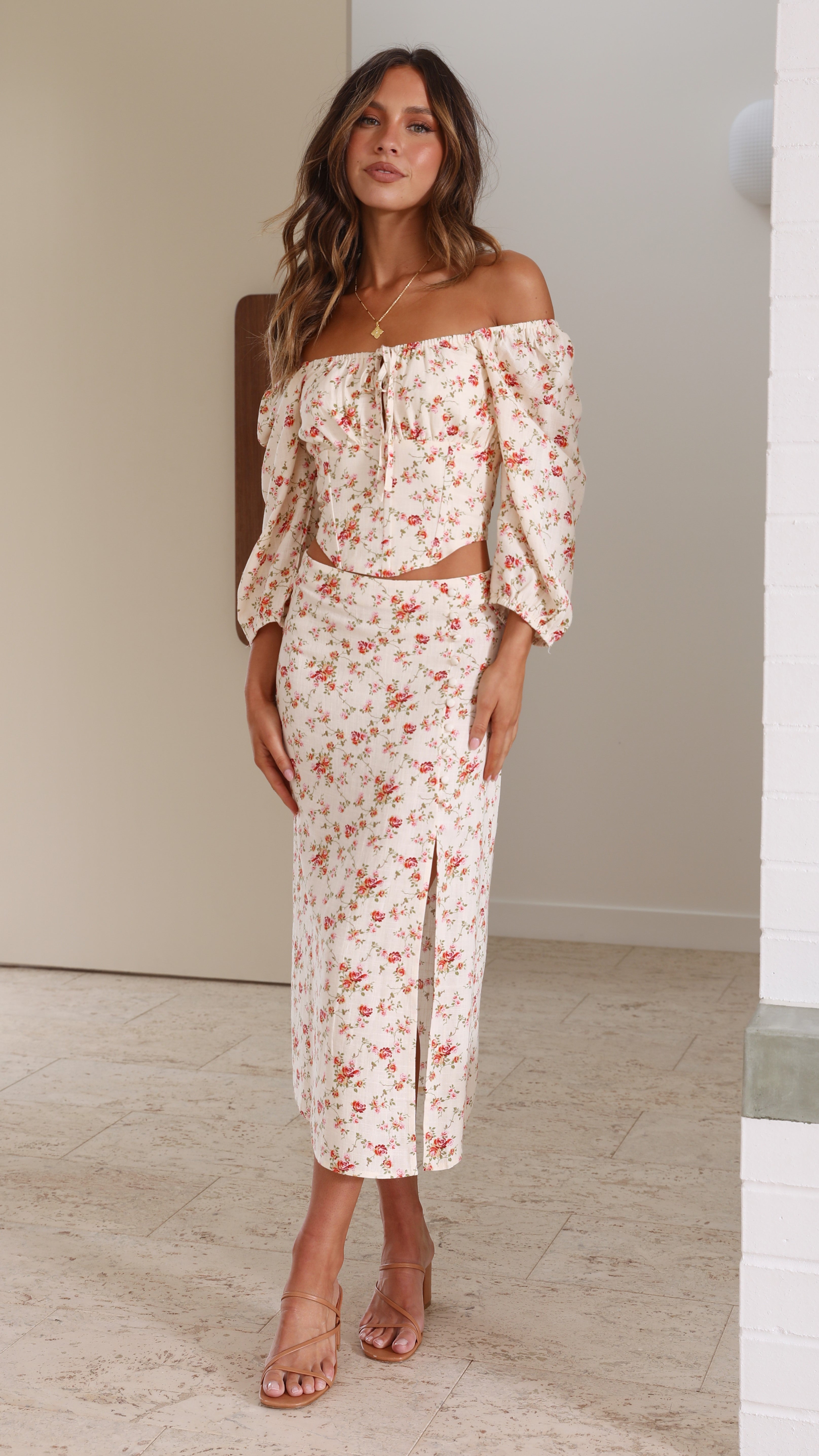 Caroline Midi Skirt - Rosie Print-Sunshines Bliss