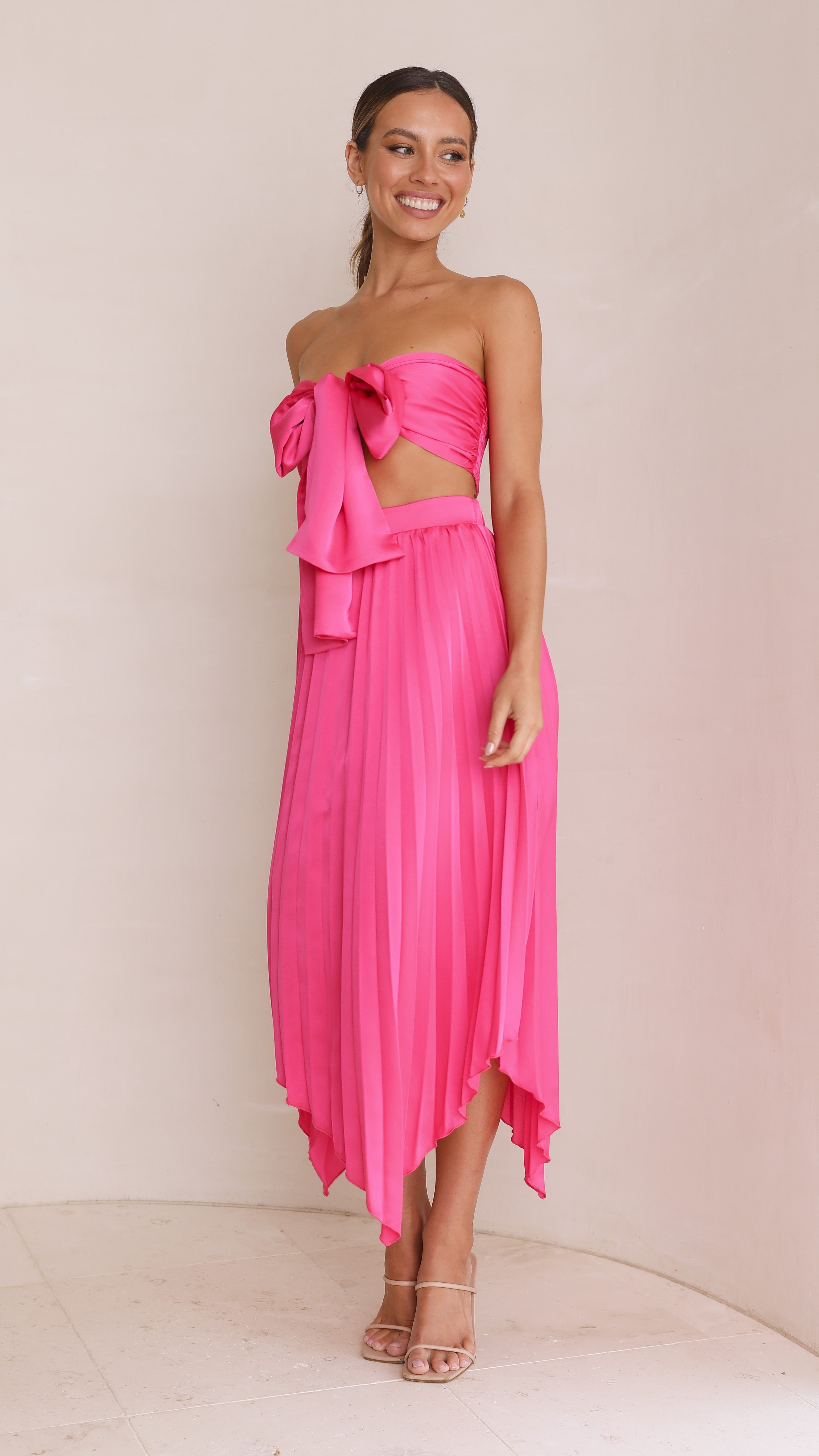 Tilley Pleated Top and Skirt Set - Pink-Sunshines Bliss