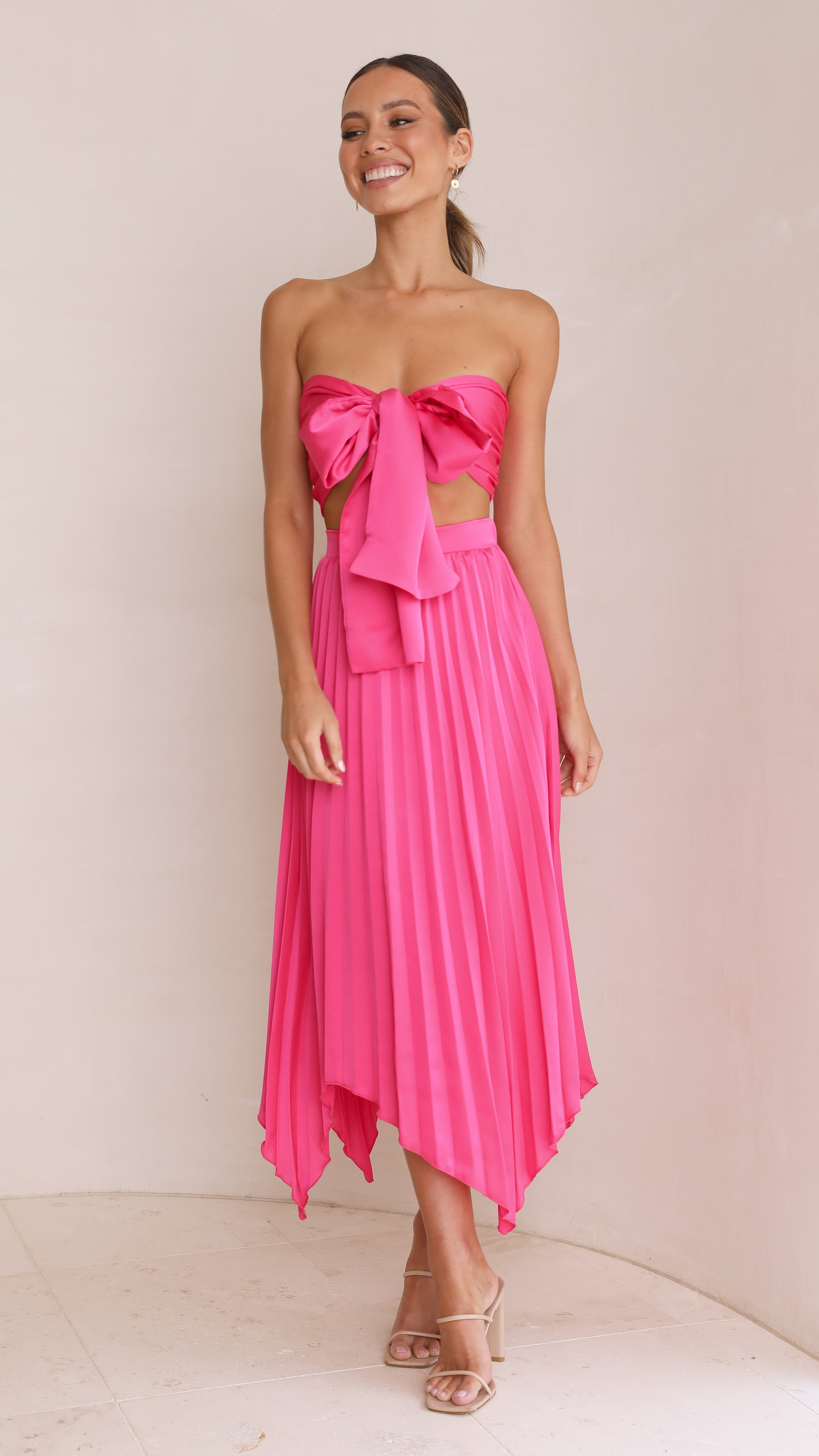 Tilley Pleated Top and Skirt Set - Pink-Sunshines Bliss